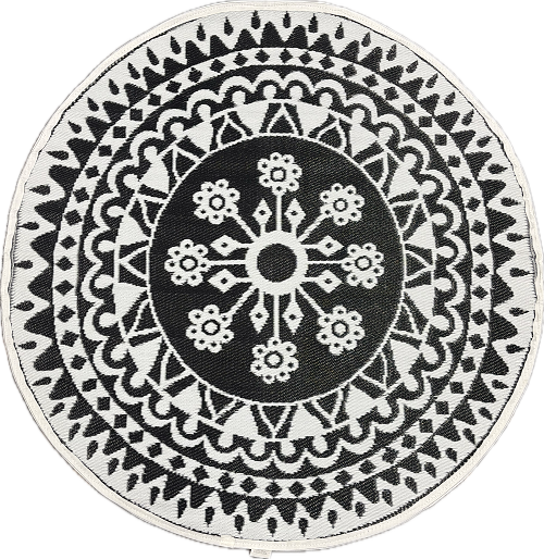 5FT ROUND BLACK FLORAL OUTDOOR RUG