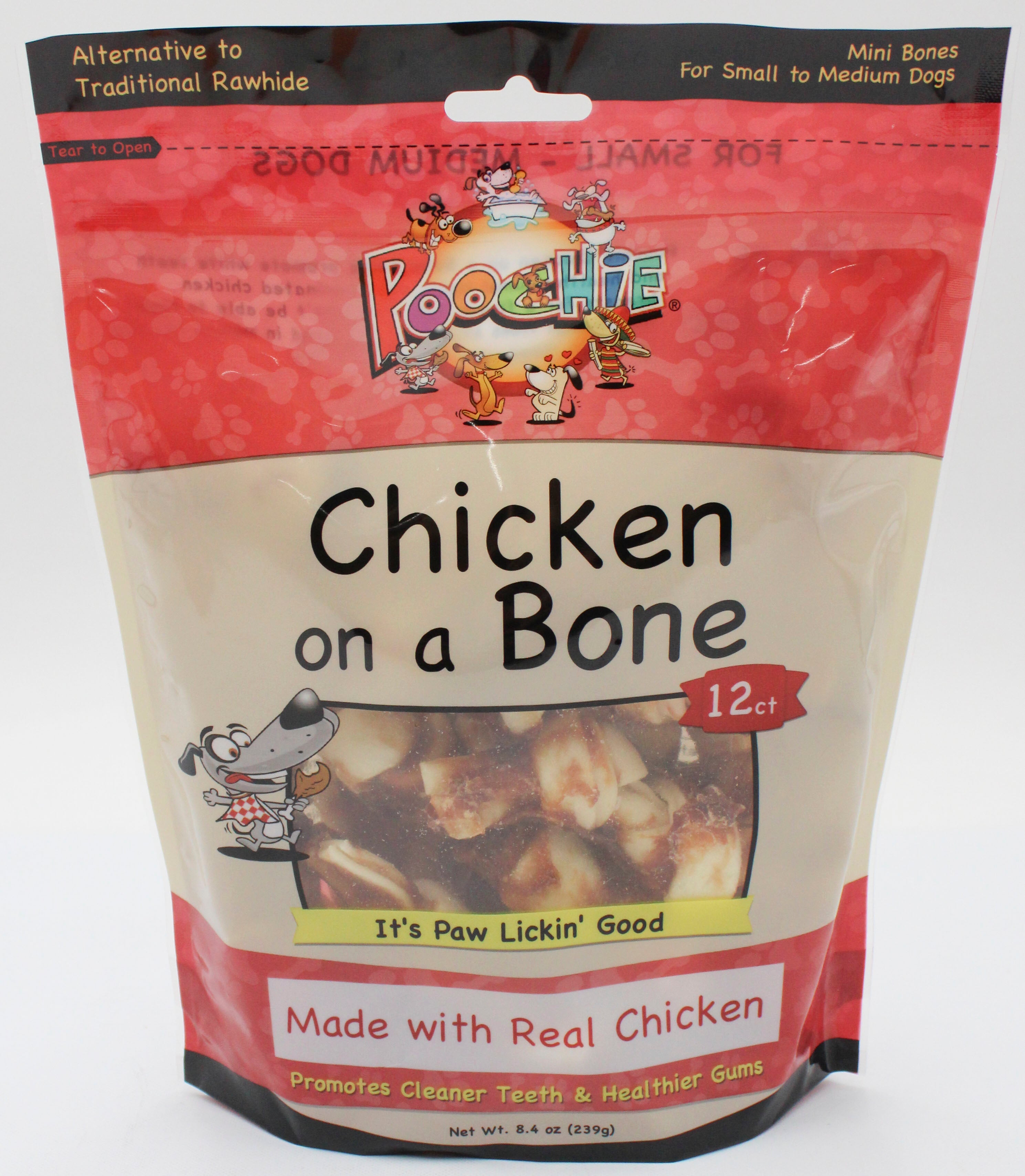 POOCHIE CHICKEN ON A BONE DOG TREAT 12 CT 8.4oz. CT EXP 5/10/2028