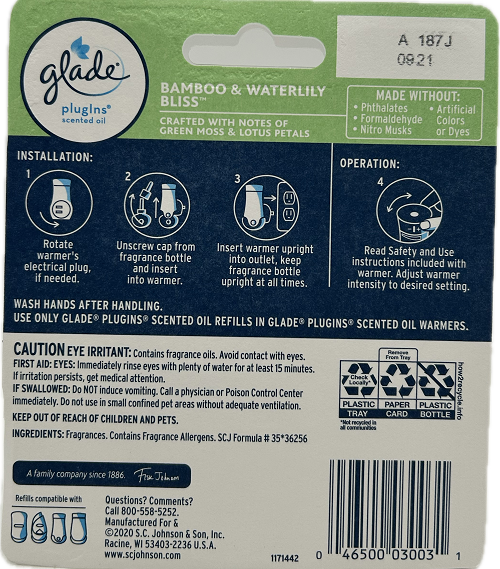 Glade Plug-In Scented Oil Bamboo & Waterlily Bliss 2 Refills 0.67fl oz