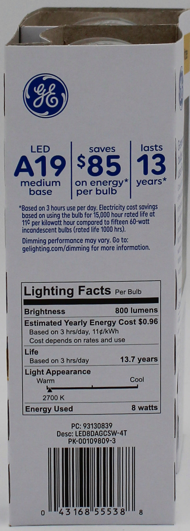 GE CLASSIC SOFT WHITE 60W REPLACEMENT LED CLEAR INDOOR GENERAL PURPOSE A19 LIGHT BULBS 4CT