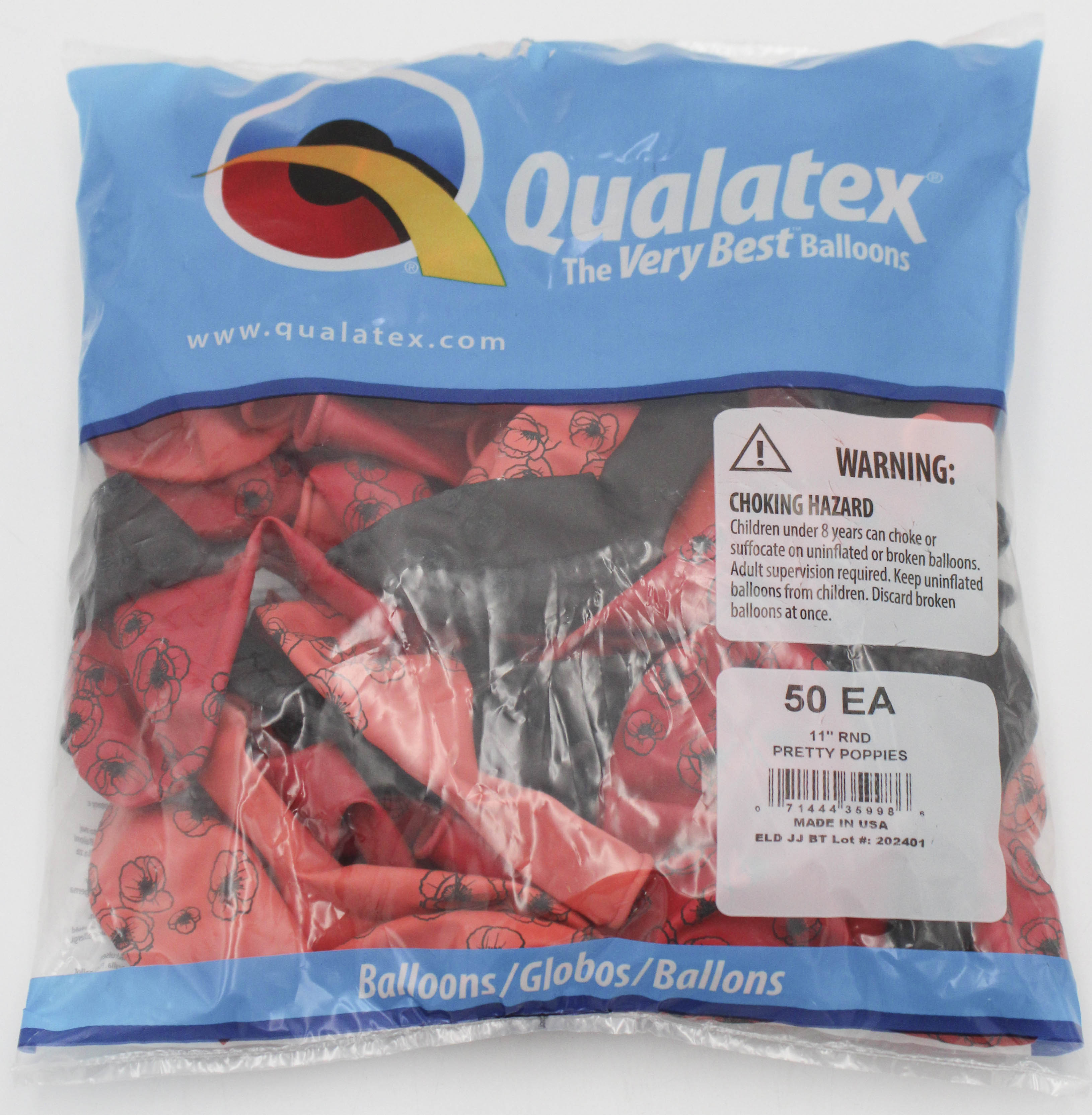 QX 11" Round Latex Balloons Assorted 50ct Pretty Poppies
