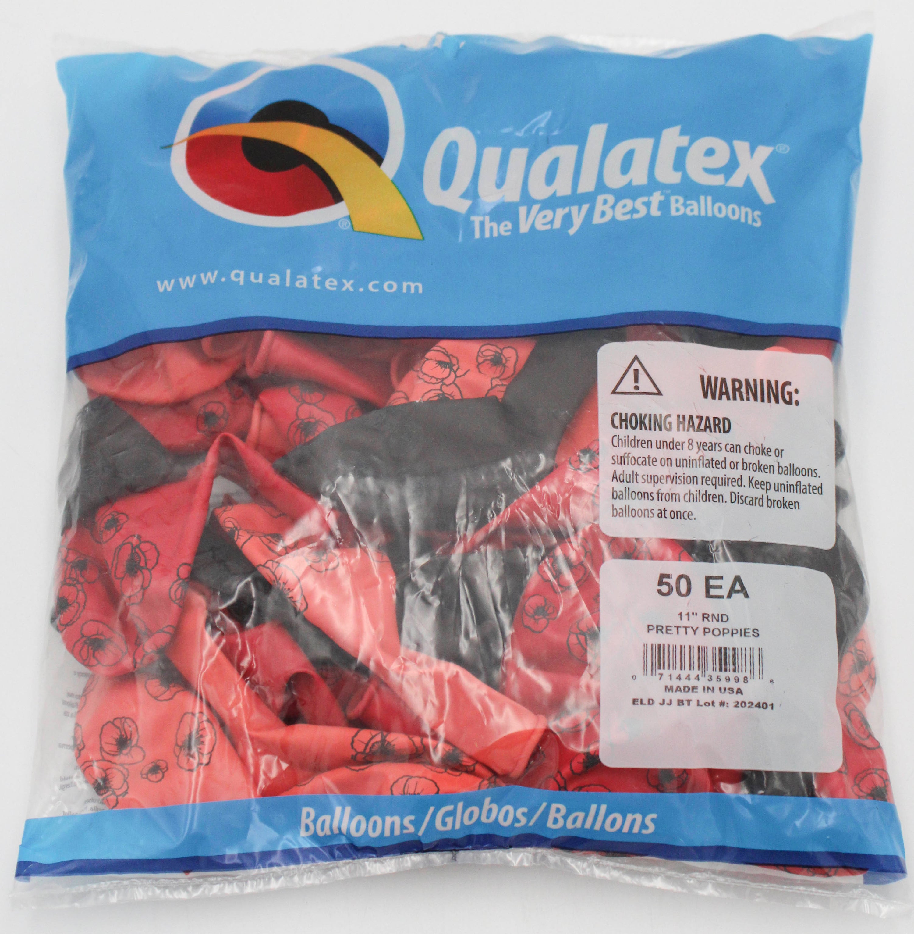 11" ROUND QX LATEX BALLOON AST 50CT PRETTY POPPIES