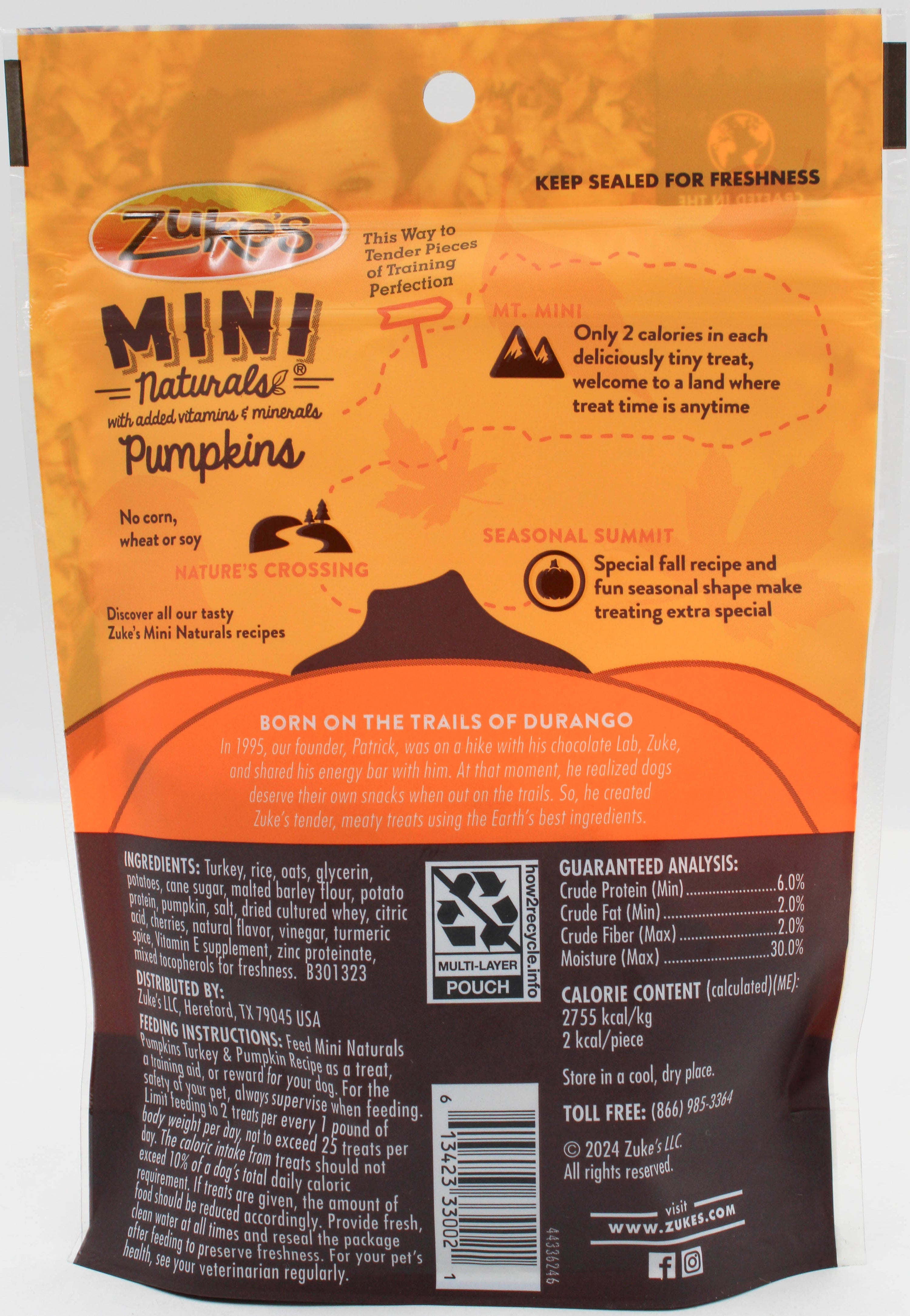 PURINA ZUKE'S MINI NATURALS DOG TREATS TURKEY PUMPKIN 5oz NI BB 11.30.26