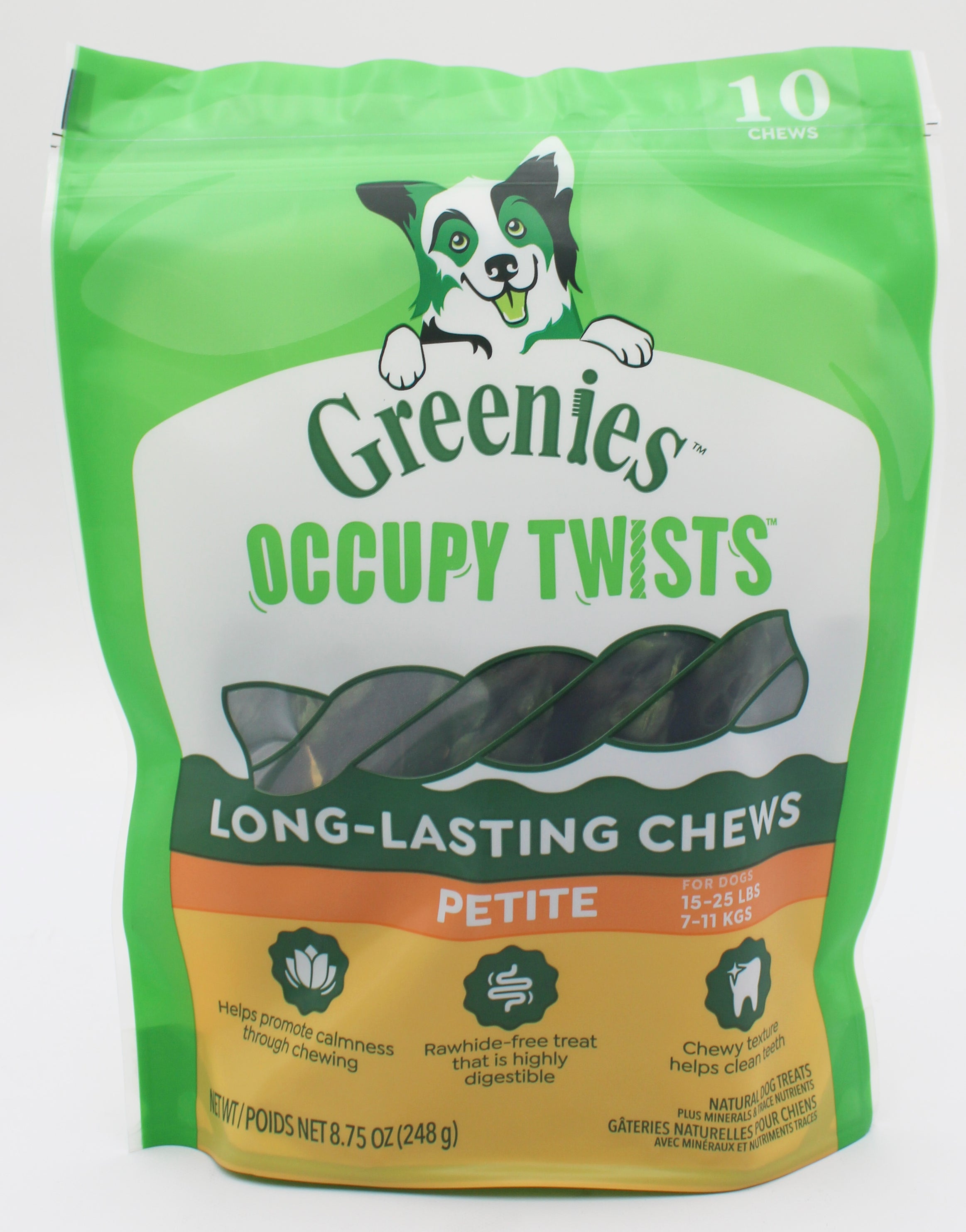 GREENIES OCCUPY TWISTS NATURAL DOG TREATS PETITE SIZE CHICKEN FLAVOR 8.75 OZ. (22 PK) BB 1/6/2027