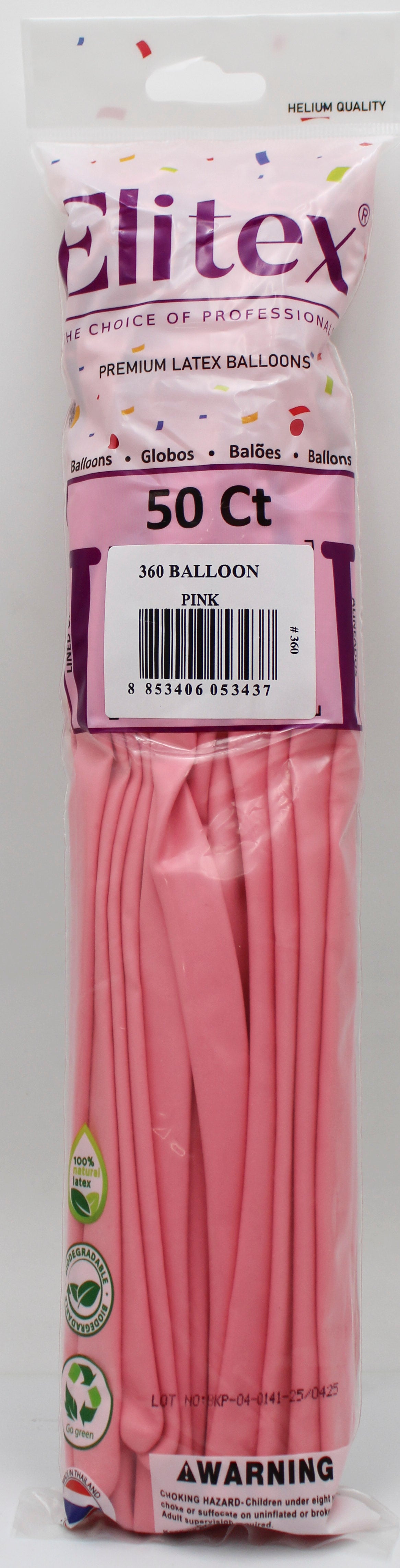ELITEX 360" PINK MODELLING BALLOON, 50 PACK