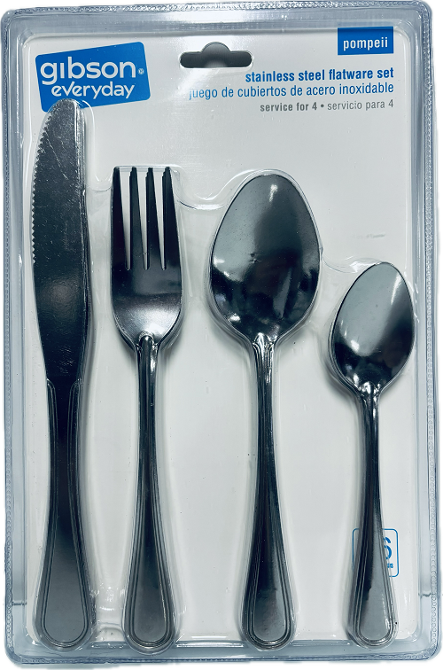 GIBSON 16CT STAINLESS STEEL FLATWARE POMPEII SET SERVICE FOR 4