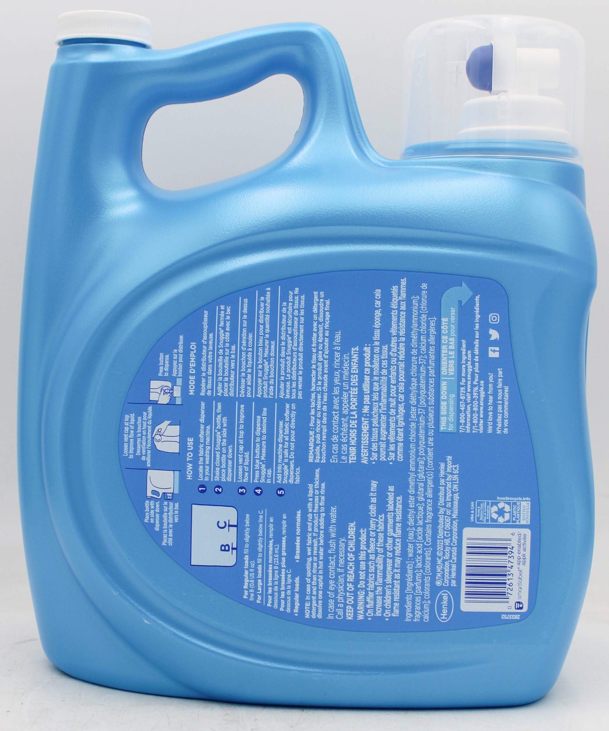 SNUGGLE LIQUID FABRIC SOFTENER BLUE SPARKLE 145oz, 181 LOADS