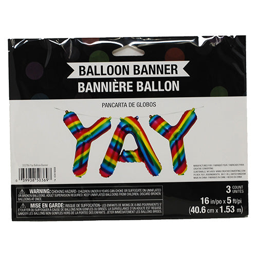 RAINBOW FOIL BALLOON BANNER 3PC-"YAY"