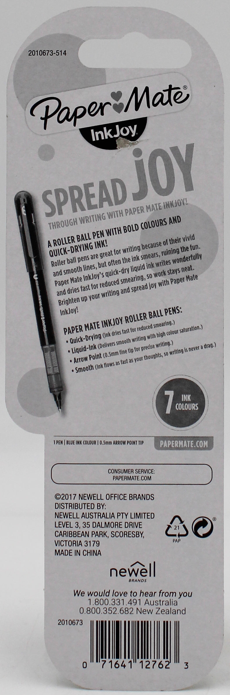 PAPERMATE INKJOY ROLLERBALL FINE POINT PEN 1CT BLUE