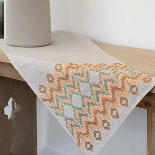 GEOMETRIC PATTERN EMBROIDERED TABLE RUNNER 54"L x 16"W