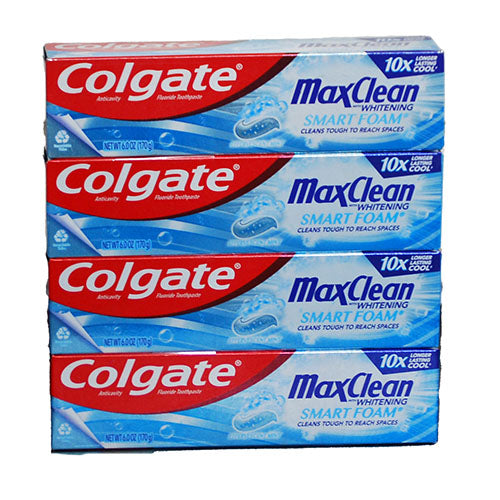 COLGATE MAXCLEAN FOAM TOOTHPASTE 6OZ 4PK EXP 3/30/24  ECOMM PKG NI