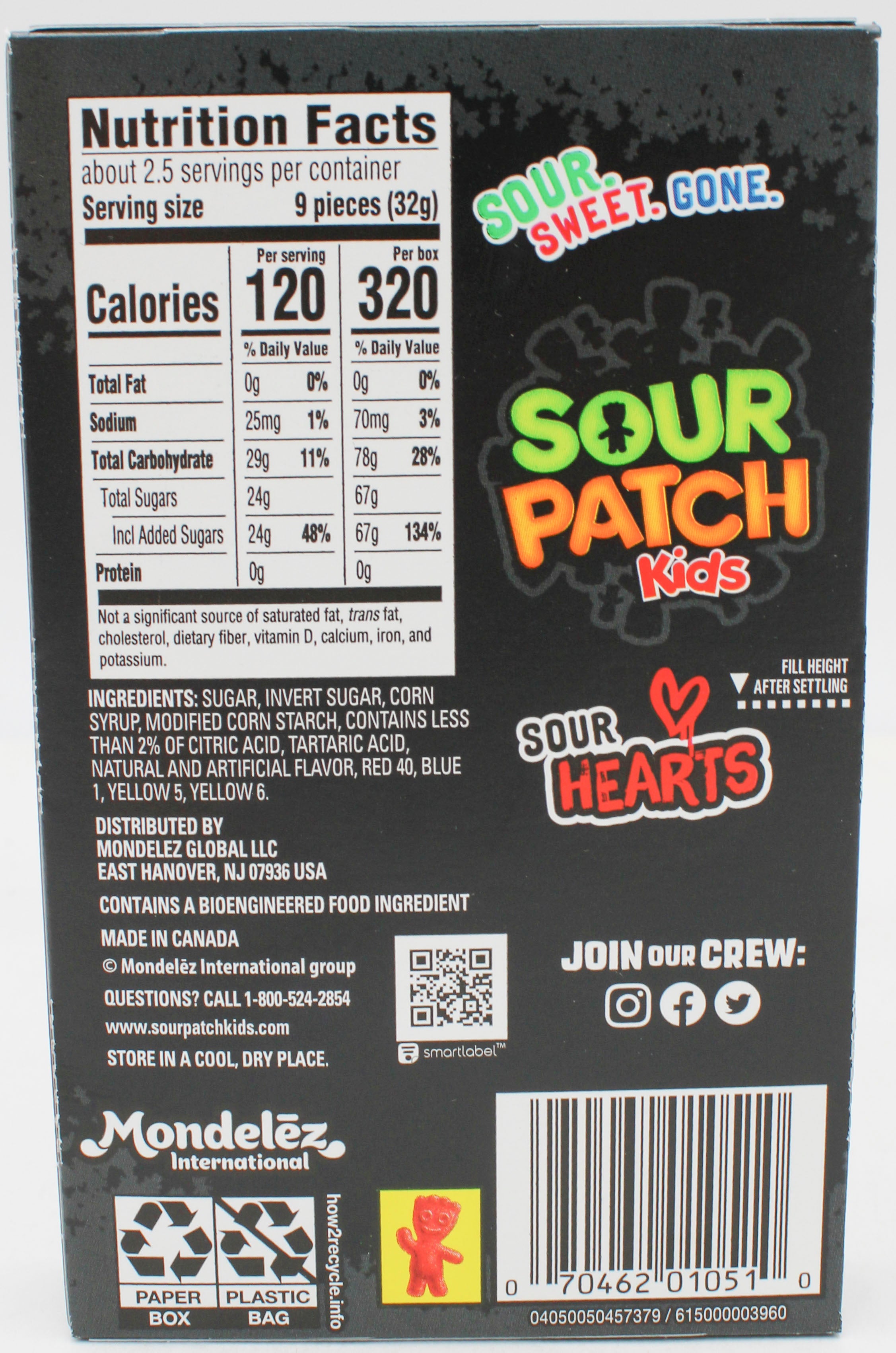SOUR PATCH KIDS SOUR HEARTS THEATRE BOX  3.08 Oz BB 9/18/26