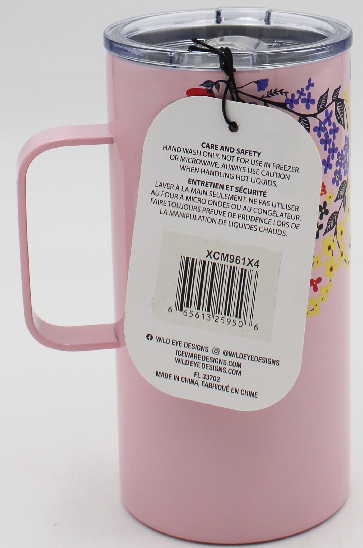 20oz XL DOUBLE WALL COFFEE MUG - FLORAL PINK