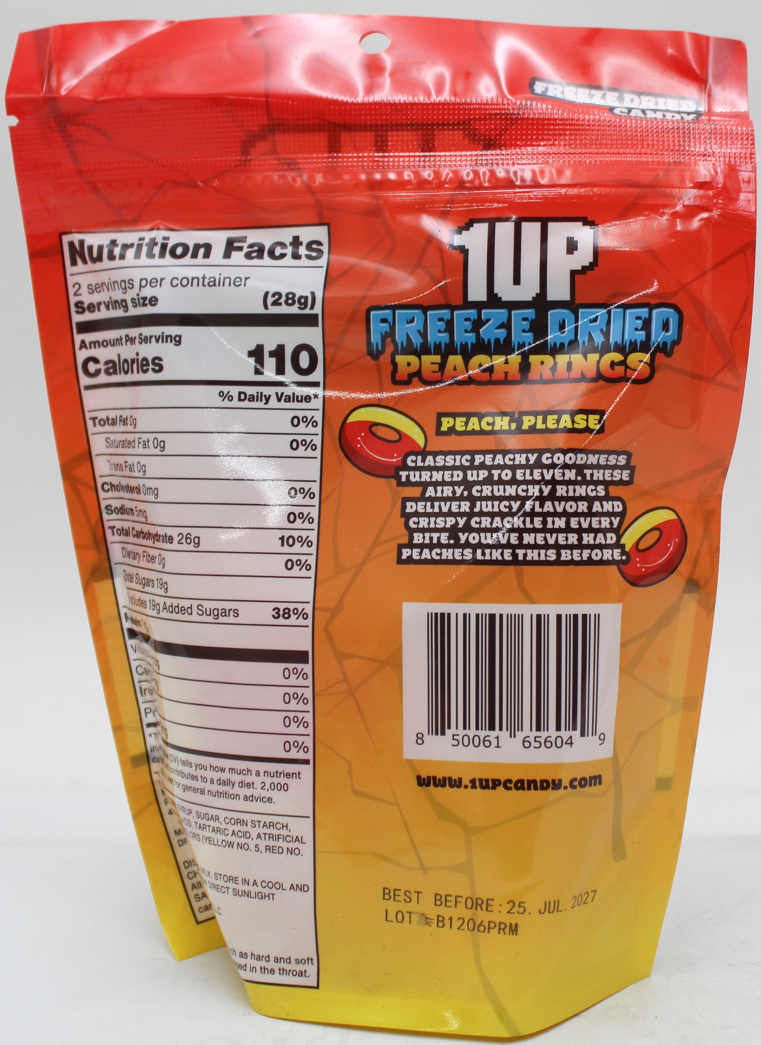 1UP FREEZE-DRIED PEACH RINGS 2.0 OZ BB JULY 2027