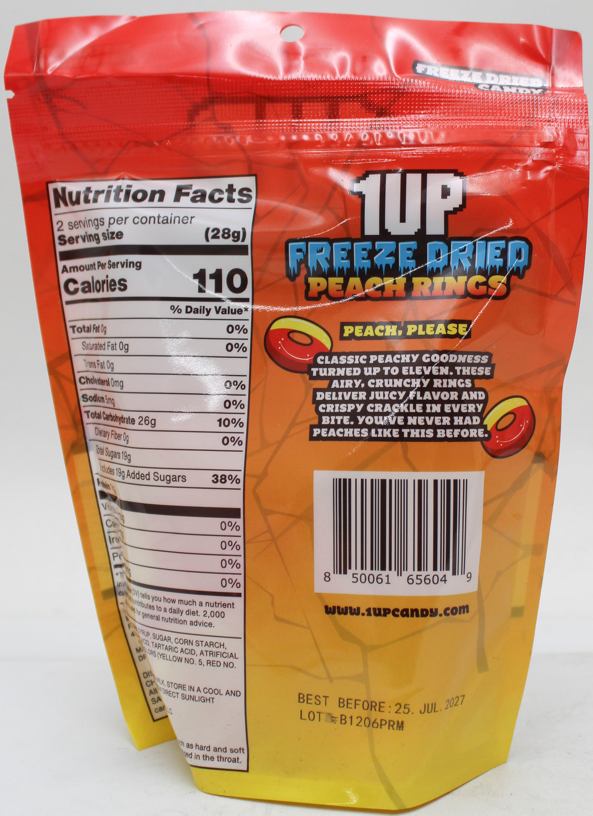 1UP FREEZE-DRIED PEACH RINGS 2.0 OZ BB JULY 2027
