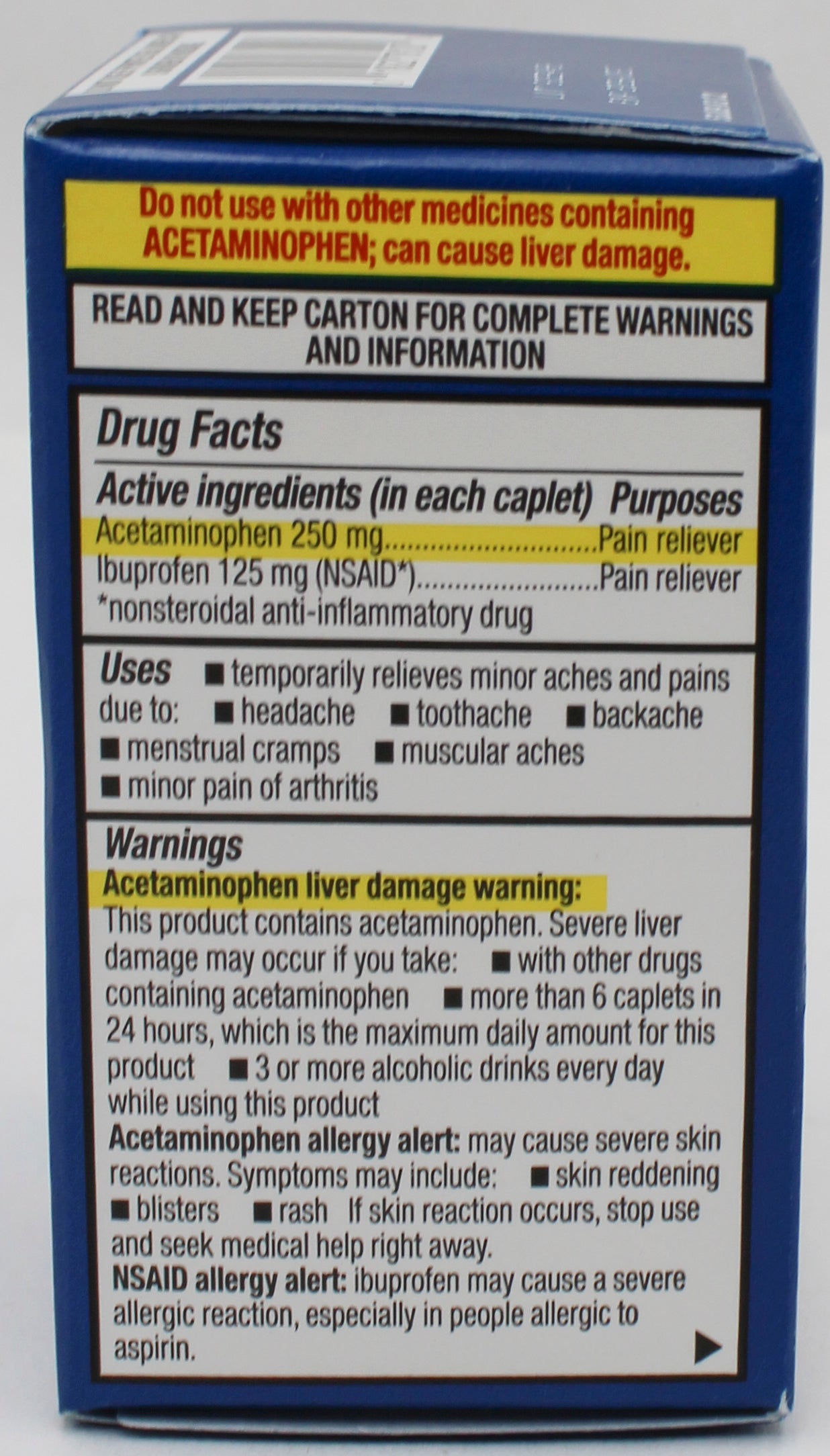 RITE AID PAIN RELIEF ACETAMINOPHEN/IBUPROFEN CAPLETS 18ct EXP 12/31/2026 COMPARES TO Advil Dual Action