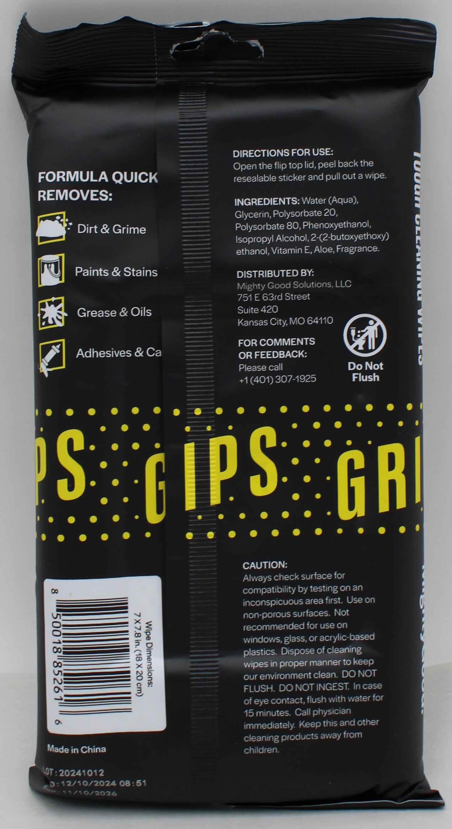 GRIPS TO GO TOUGH CLEANING WIPES EXP 11/26