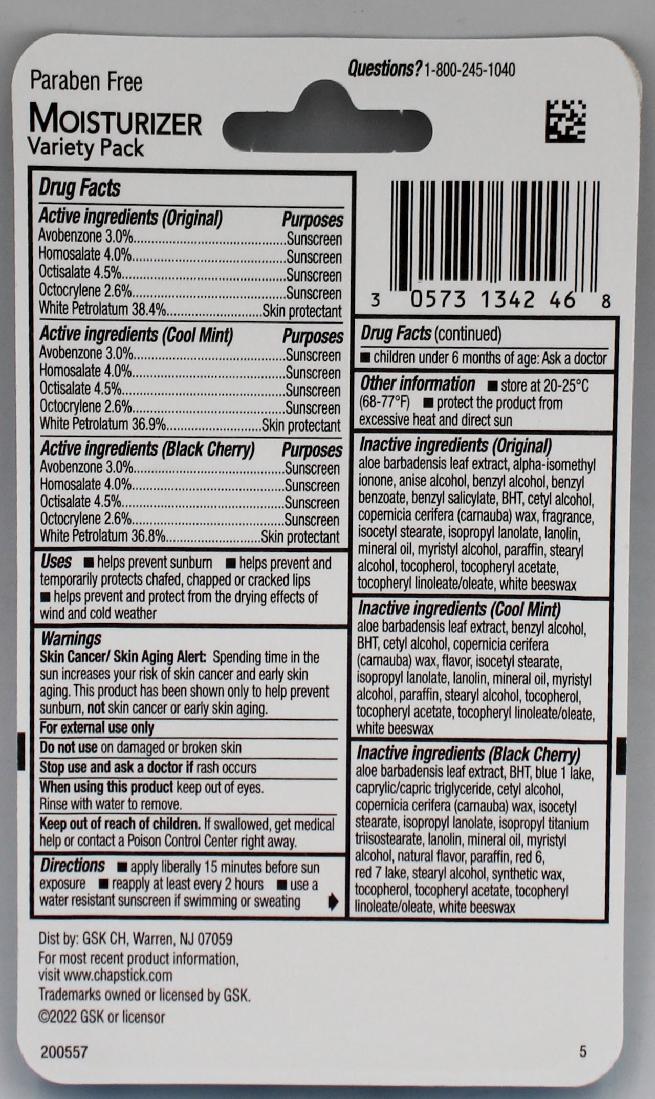CHAPSTICK MOISTURIZER LIP BALM VARIETY SPF12 3ct 0.45oz EXP 8/31/2025