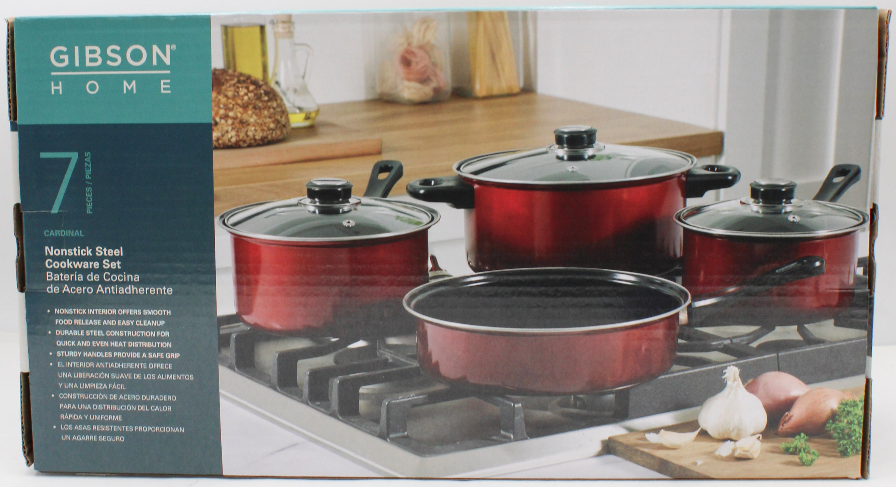 7PC NS GIBSON COOKWARE SET - METALLIC RED NI