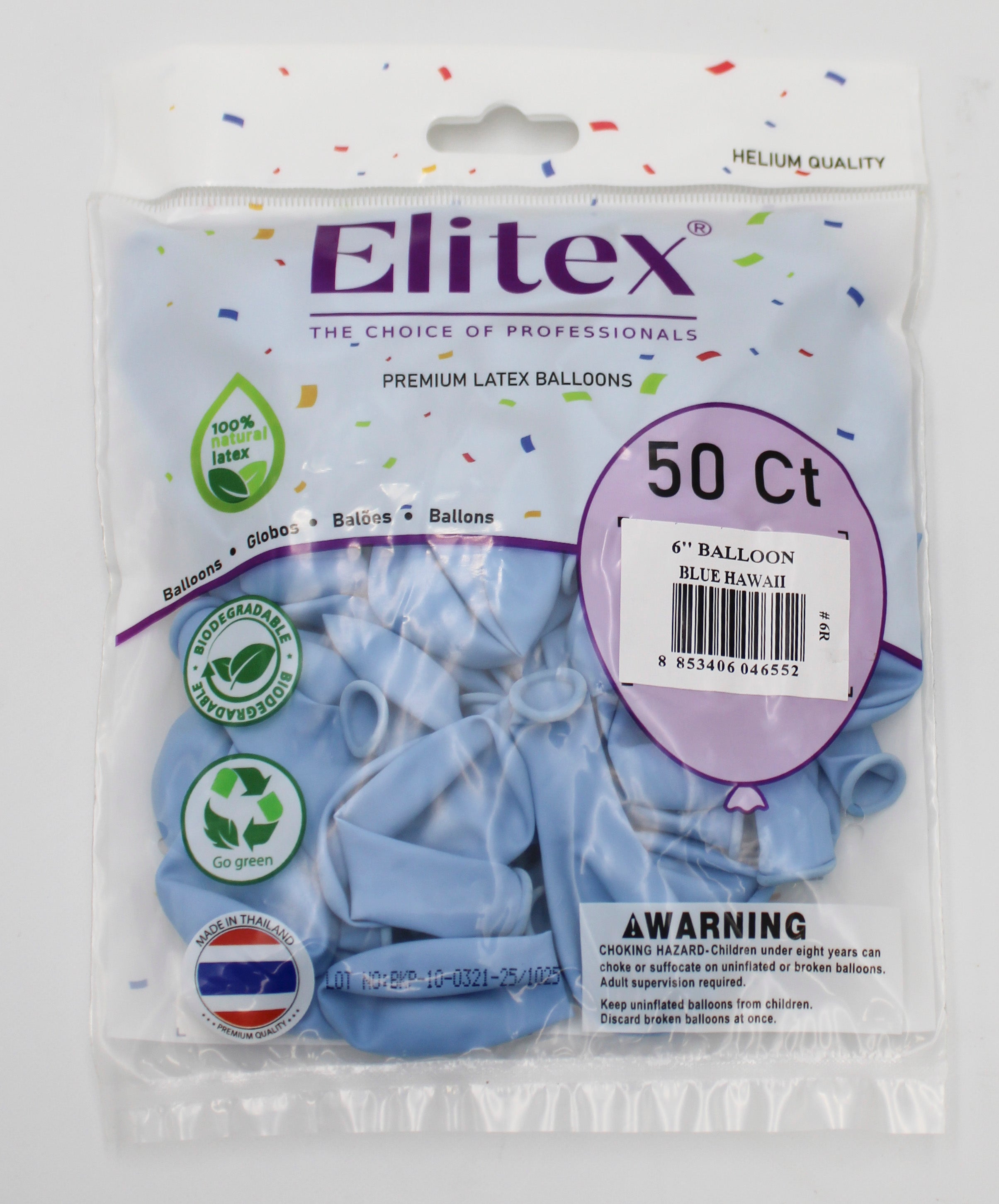 ELITEX 6" SMOOTHIE BLUE HAWAII ROUND BALLOON, 50 PACK