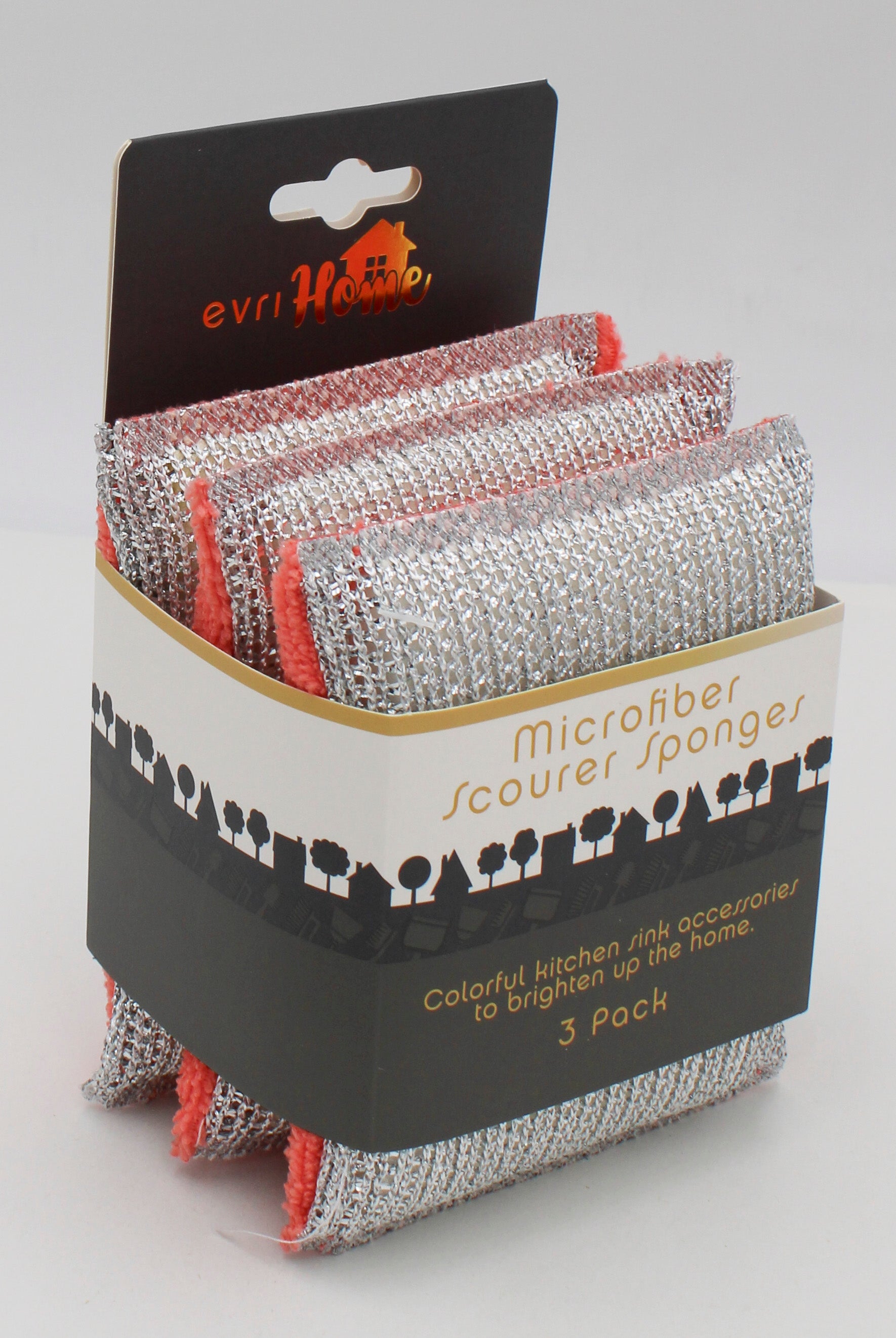 3PK MICROFIBER SCOURER SPONGES- CORAL AND GRAY NI