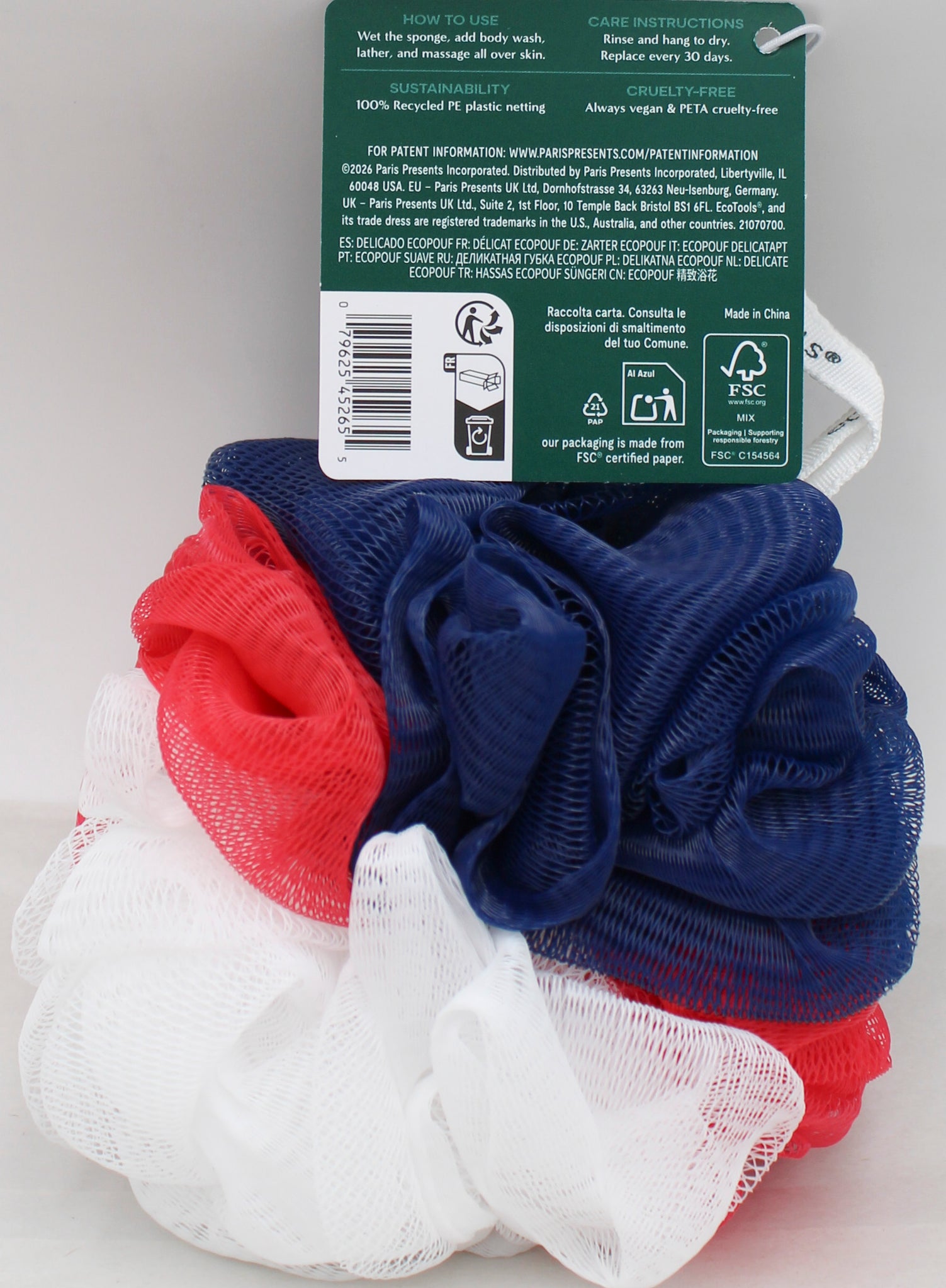 EcoTools Bath Pouf Red, White & Blue Bulk
