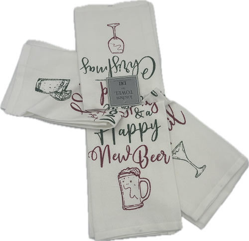 ASST TIPSY GLITZY CHRISTMAS DISHTOWELS SET OF 4