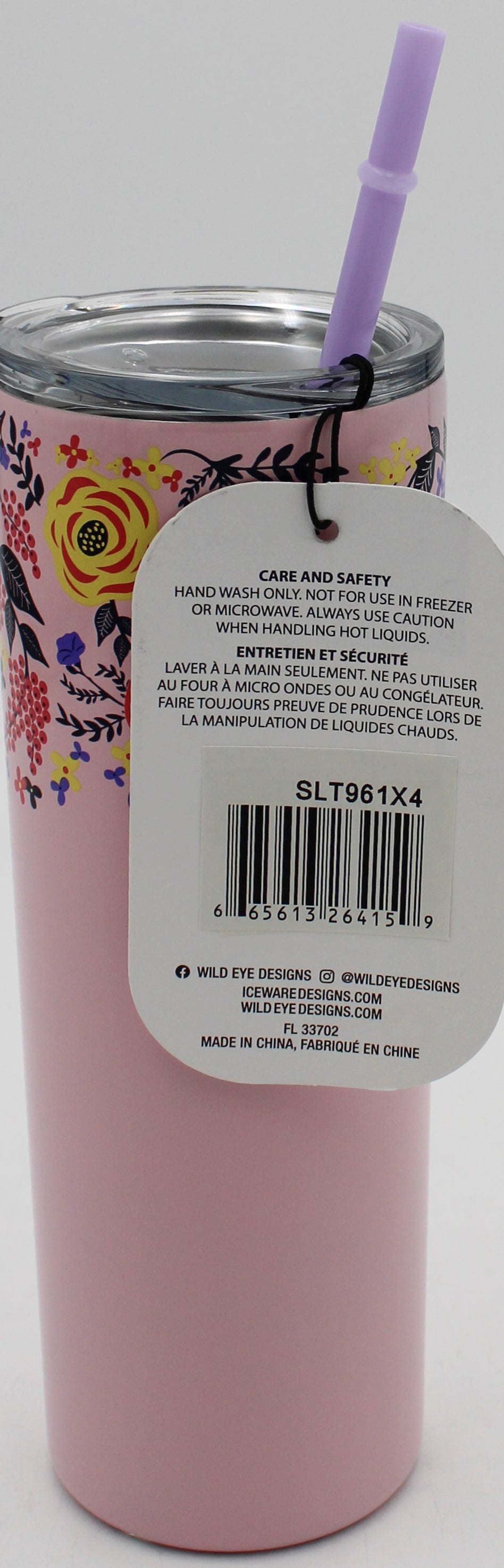 20oz SLIM TUMBLER WITH STRAW - FLORAL PINK