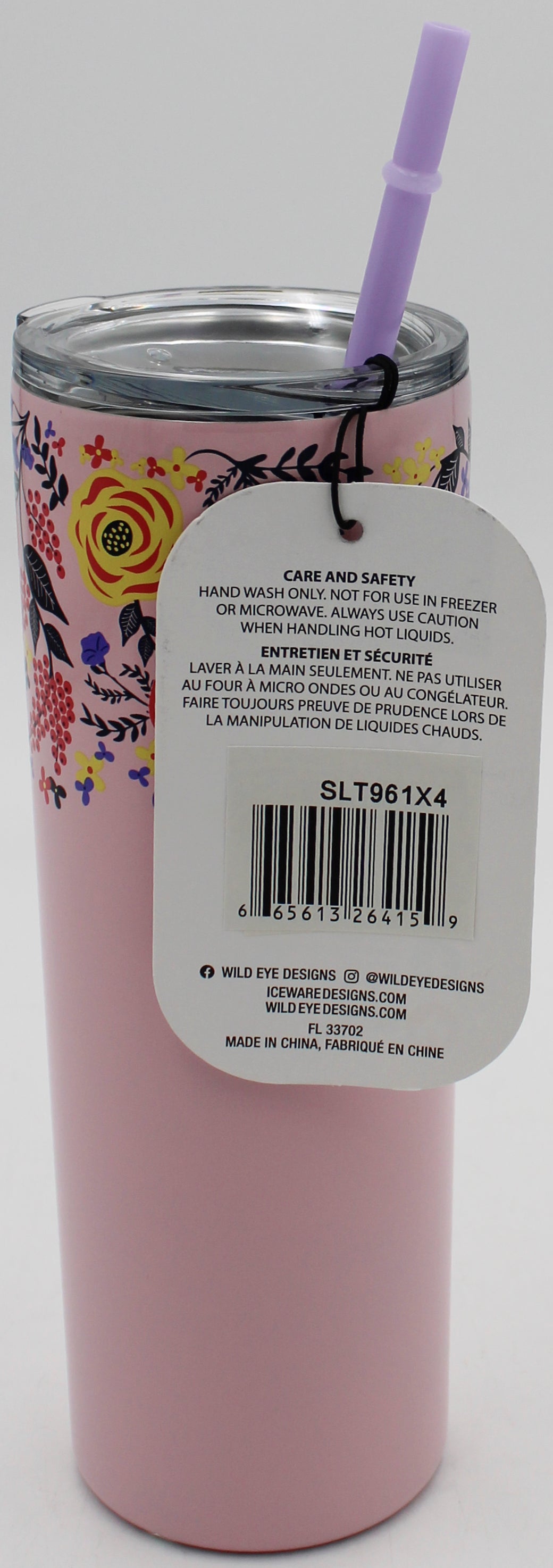 20oz SLIM TUMBLER WITH STRAW - FLORAL PINK