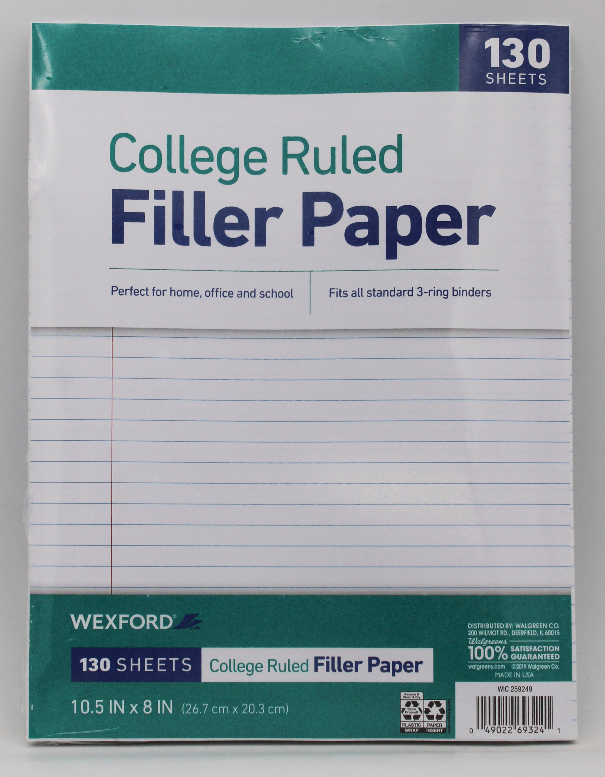 WEXFORD 8.5" X 10.5" COLLEGE RULED FILLER PAPER, 130 SHEETS