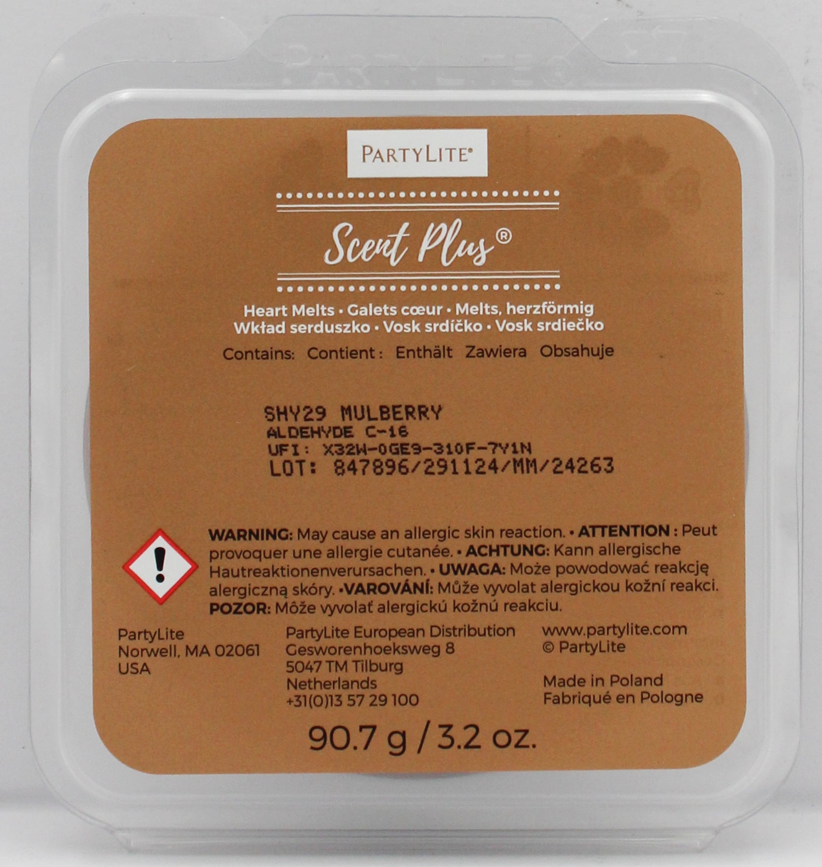 PARTYLITE MULBERRY SCENT PLUS HEART MELTS 3.2oz