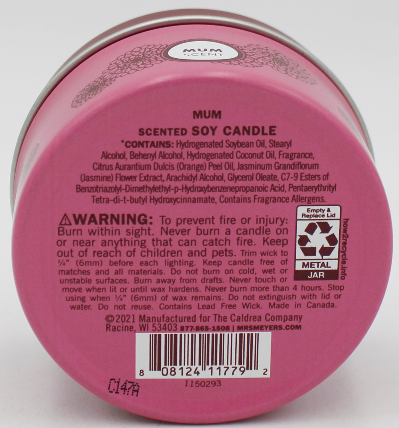 MRS MEYERS TIN CANDLE MUM 2.9oz US'