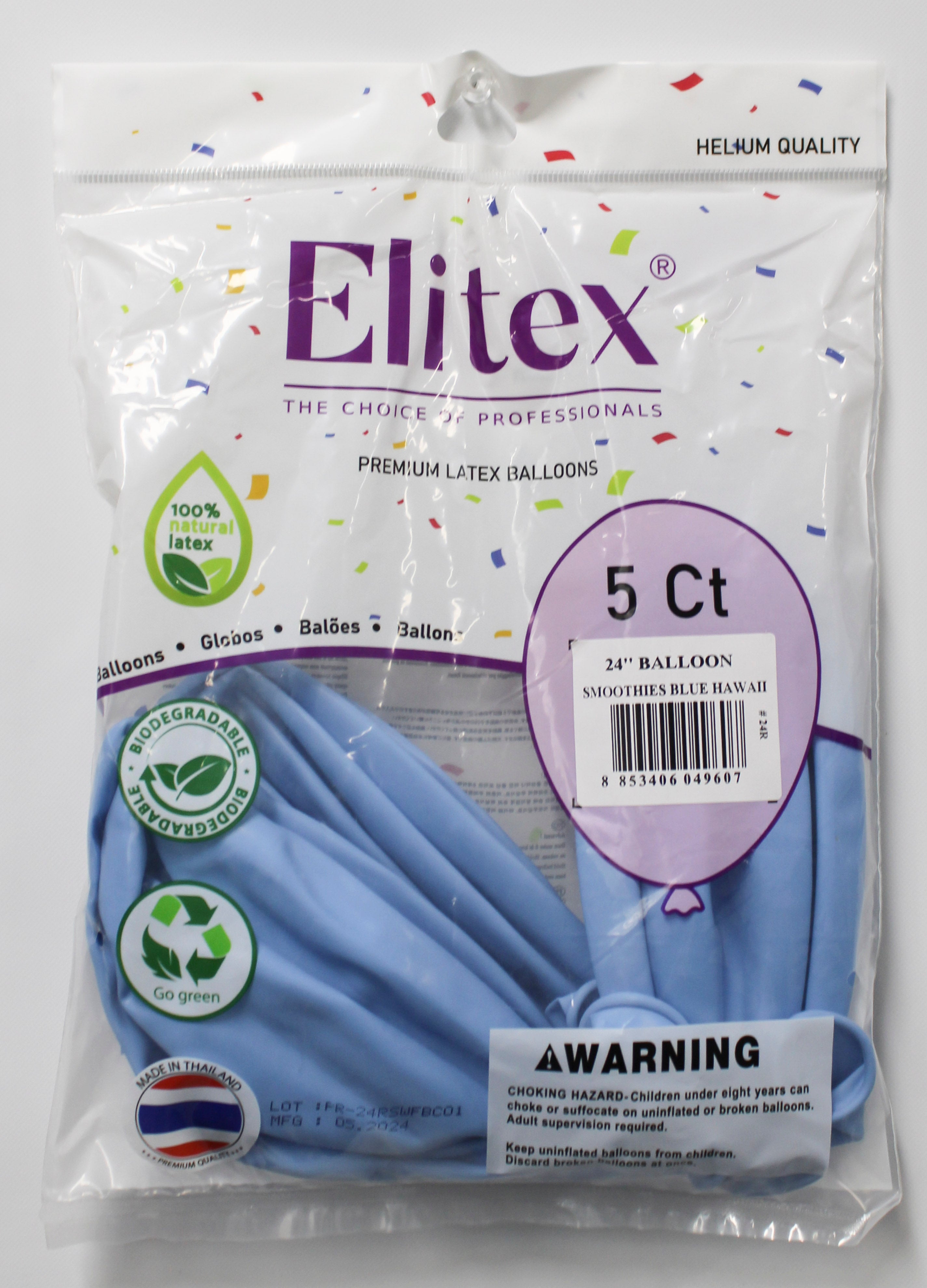 ELITEX 24" SMOOTHIE BLUE HAWAII ROUND BALLOON, 5 PACK
