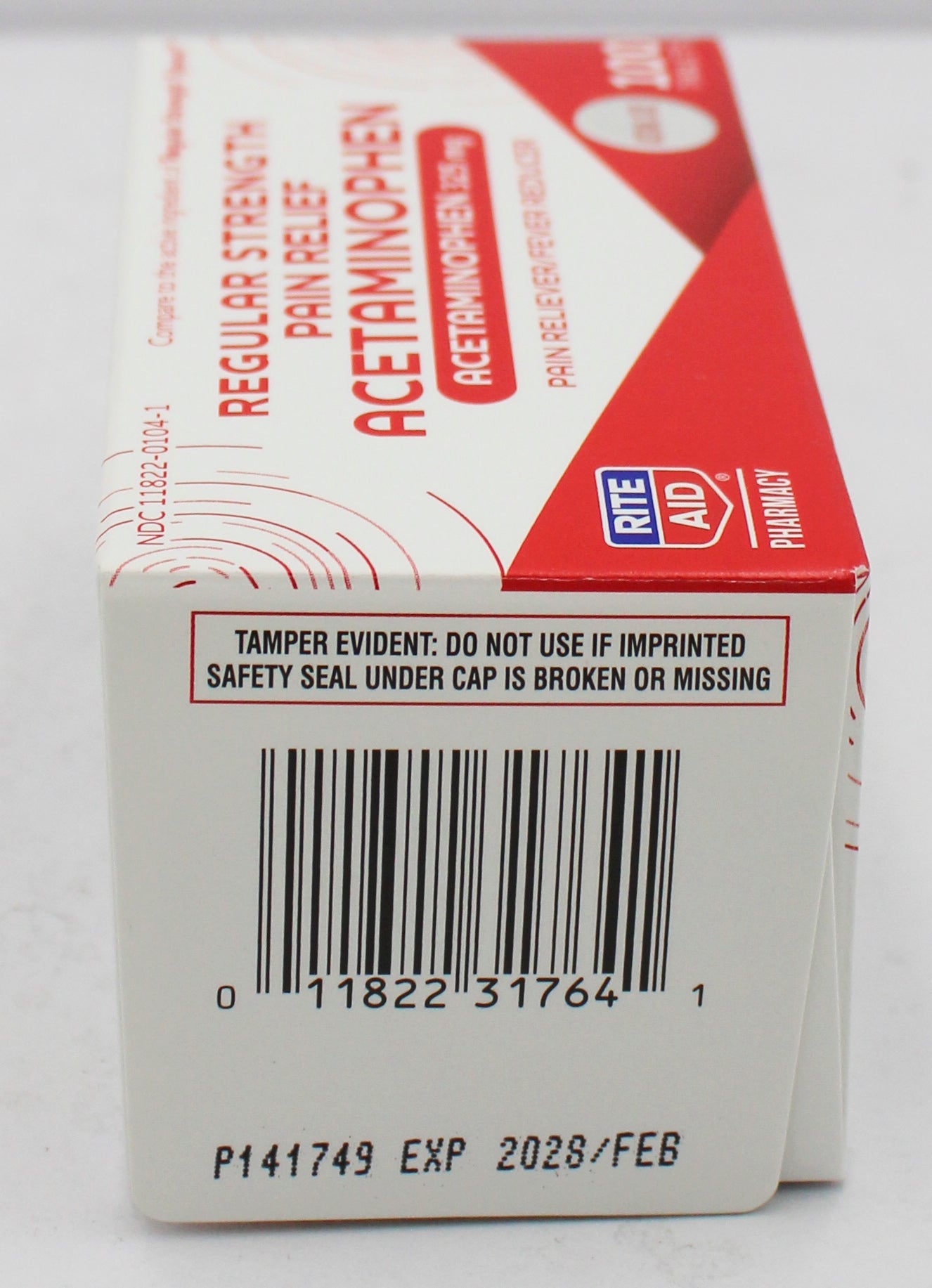 RITE AID PAIN RELIEF ACETAMINOPHEN TABLETS 100ct EXP 2/15/2028 COMPARES TO Tylenol