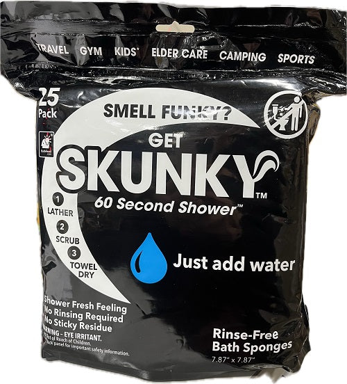 SP SKUNKY DISPOSABLE RINSE-FREE BATHING SPONGE WIPES 25PACK NI