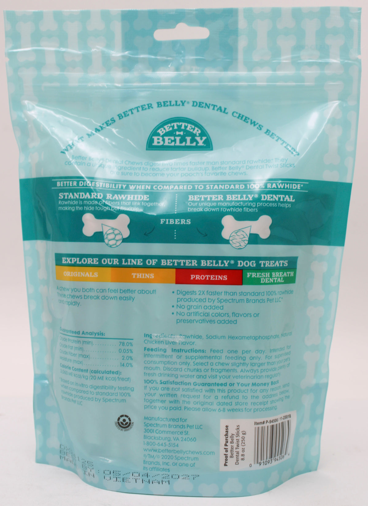 BETTER BELLY RAWHIDE DENTAL TWIST STICKS 50CT BB 5/4/2027 NI