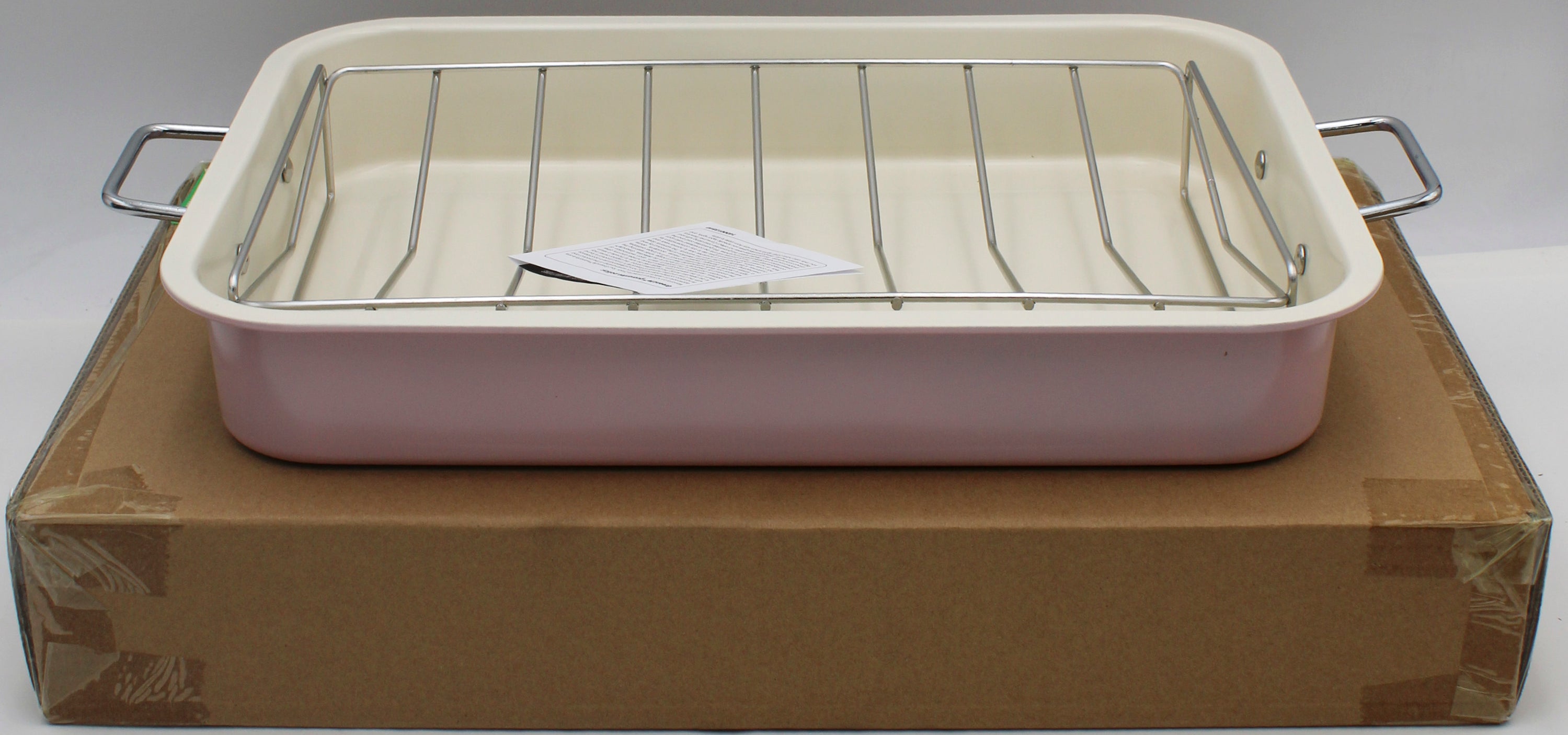 GREENLIFE 16.5''X12'' CERAMIC ROASTING PAN W/ RACK - PINK REMAILER NI