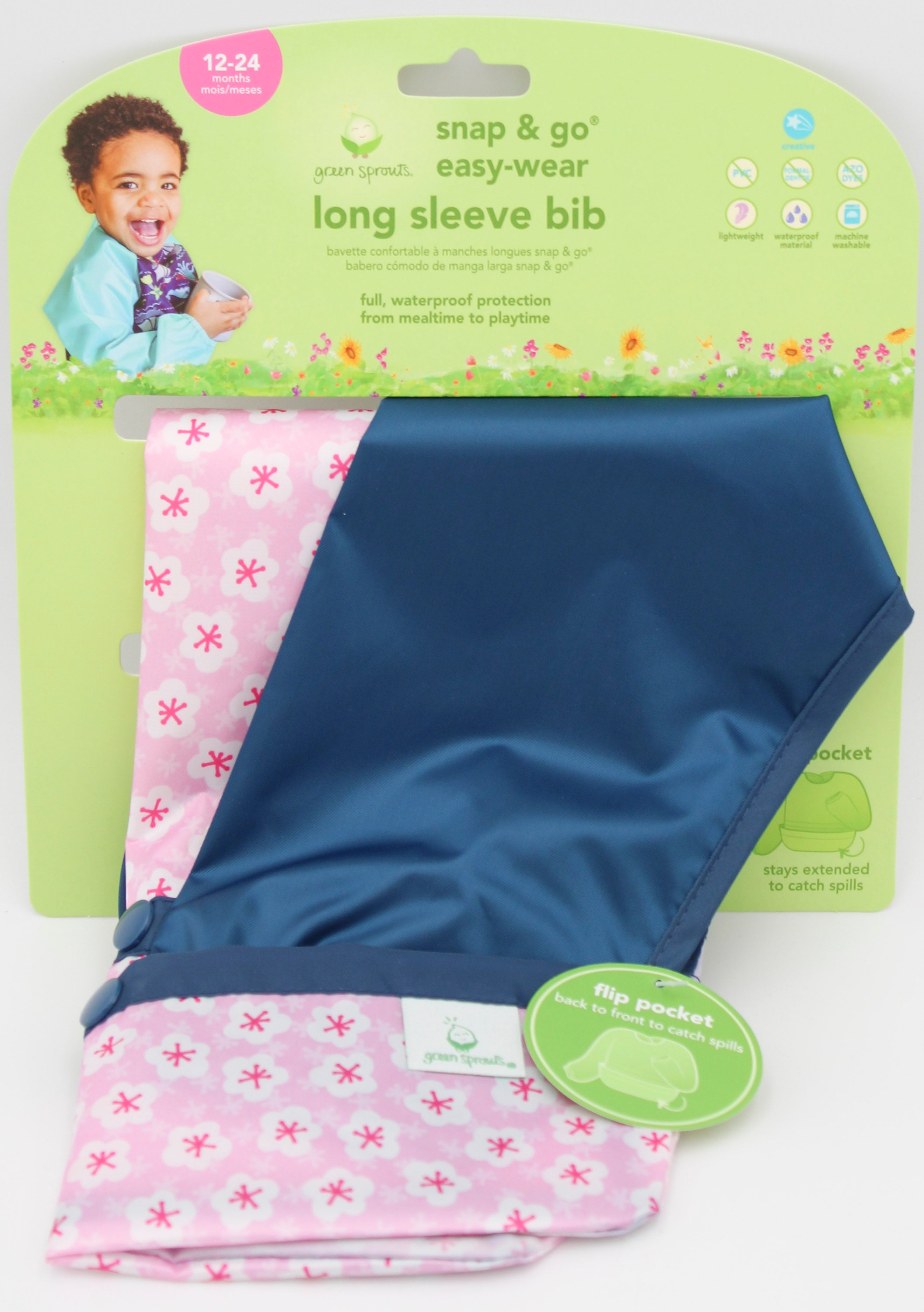 O2COOL SNAP & GO EASY-WEAR LONG SLEEVE BIB-PINK BLOSSOM-12-24MO NI  CONTAIN PFAS NO SALES TO California, Colorado, Maine, Minnesota, New York, Vermont and Washington.