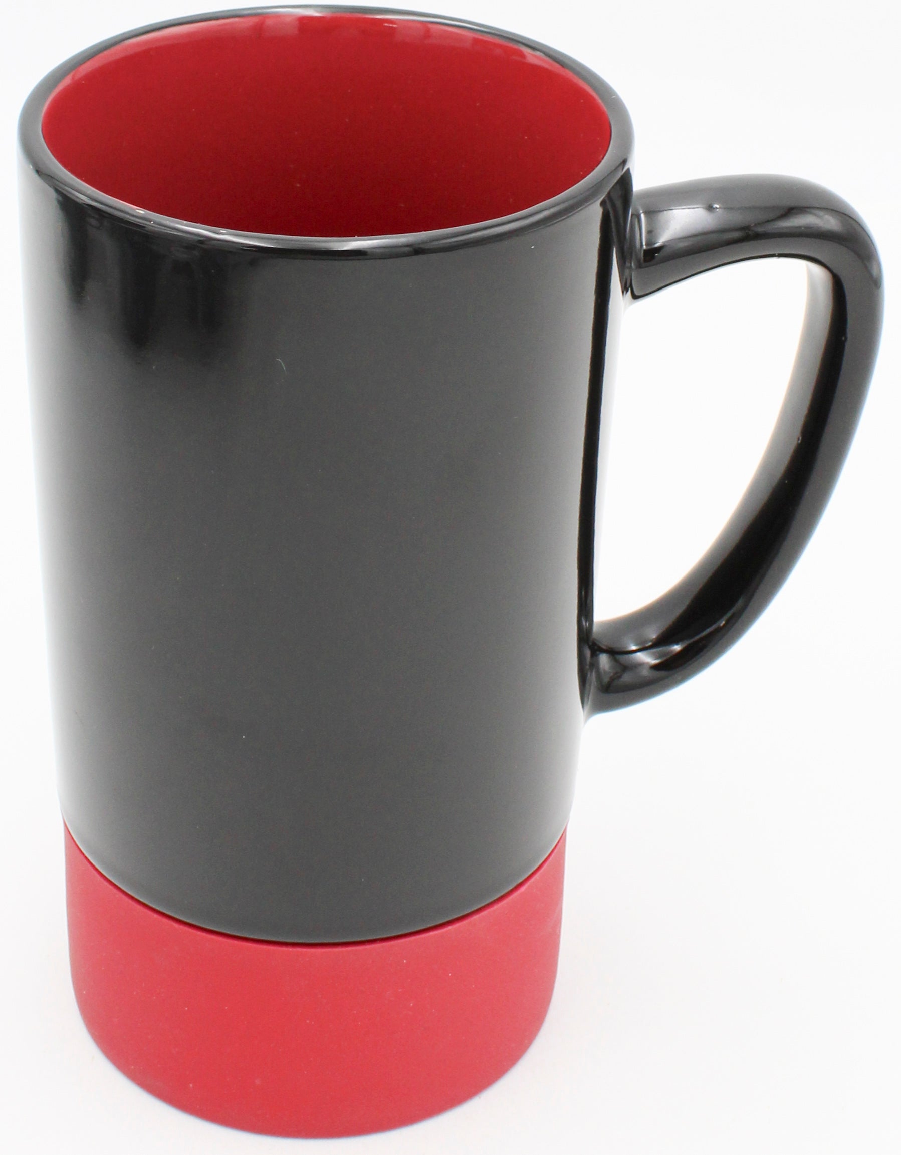 16OZ CERAMIC COASTER MUG, BLACK - INNER COLOR CRIMSON