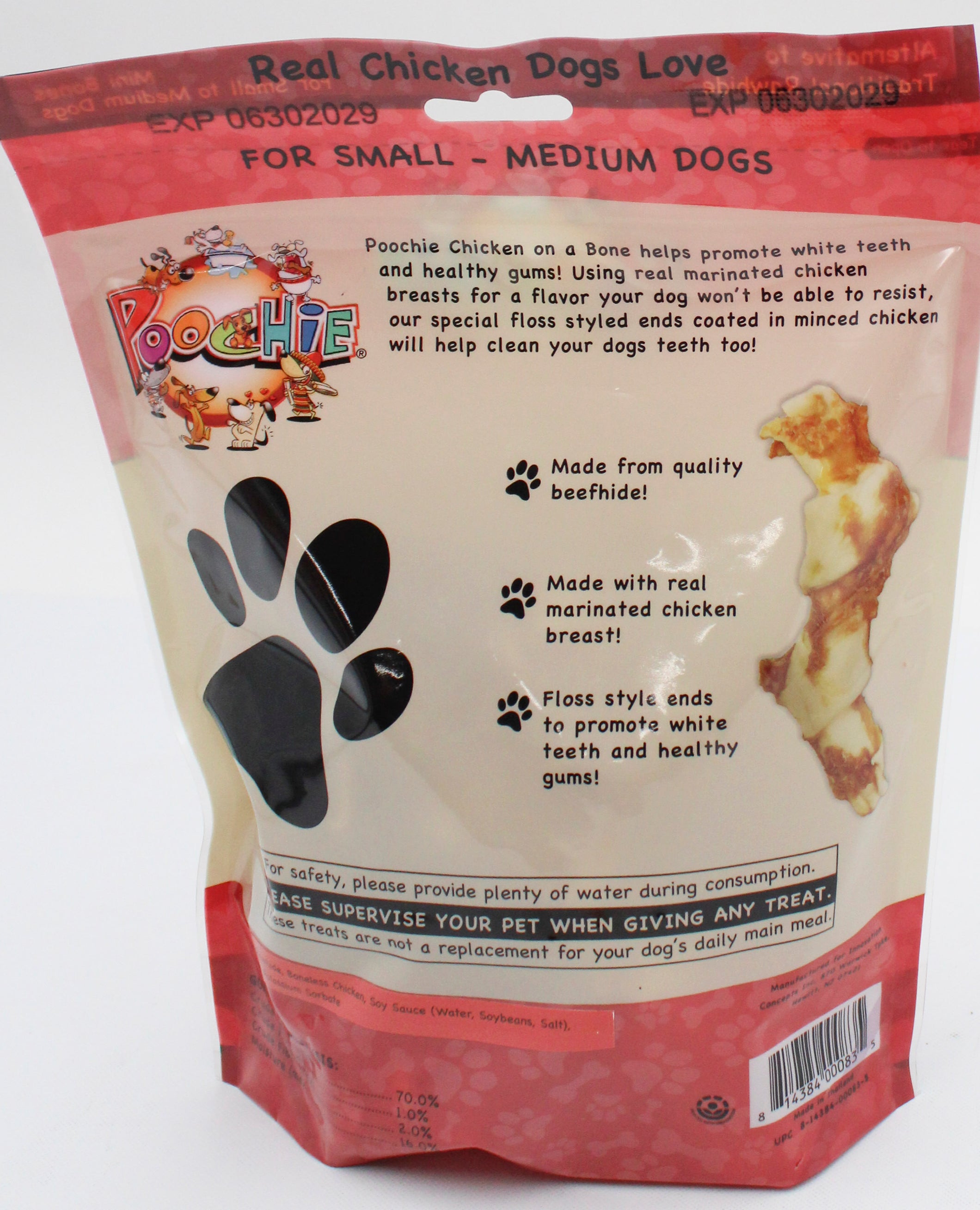 POOCHIE CHICKEN ON A BONE DOG TREAT 12 CT 8.4oz. BB 6/30/2029