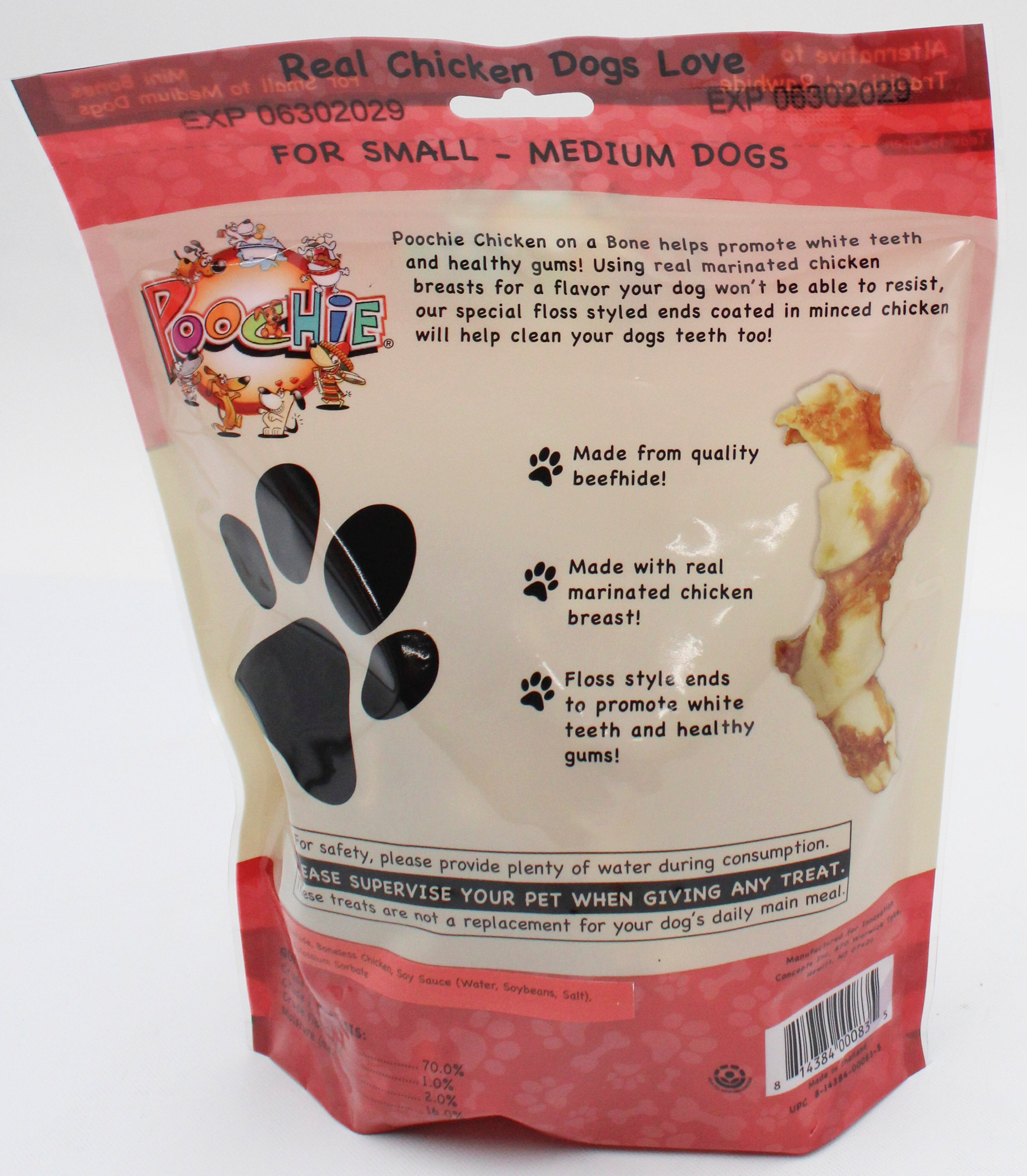 POOCHIE CHICKEN ON A BONE DOG TREAT 12 CT 8.4oz. BB 6/30/2029
