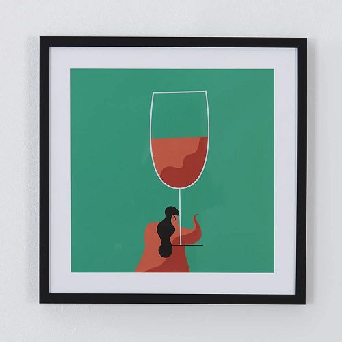 LARGE WINE GLASS FRAMED PRINT 16"L x 16"H