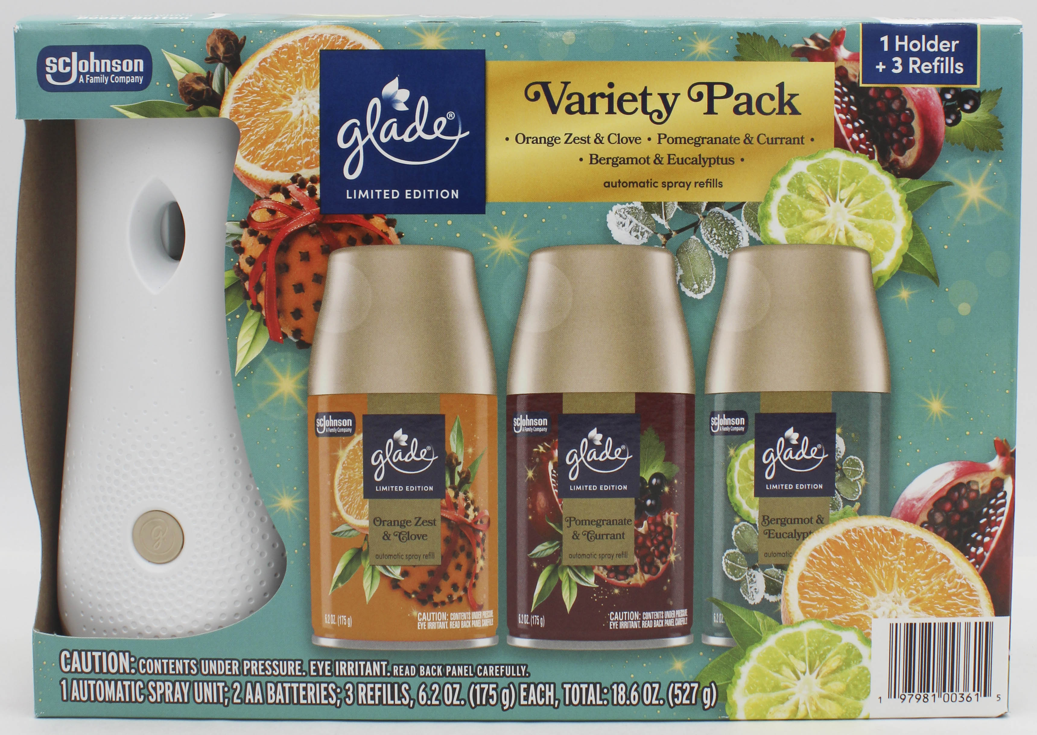GLADE AUTOMATIC SPRAY KIT VARIETY PACK 1 SPRAYER + 3 REFILLS 6.2oz US