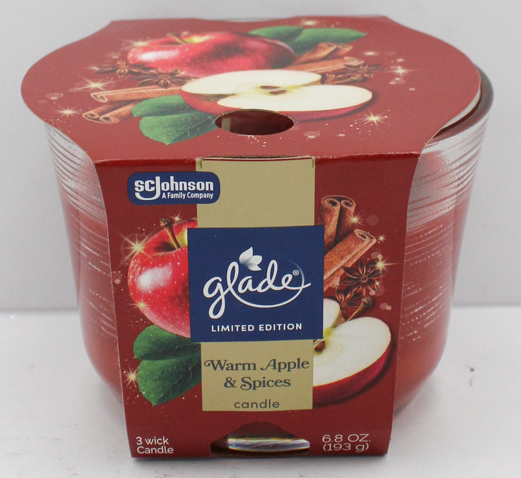 GLADE 3-WICK CANDLE WARM APPLE & SPICES 6.8oz US