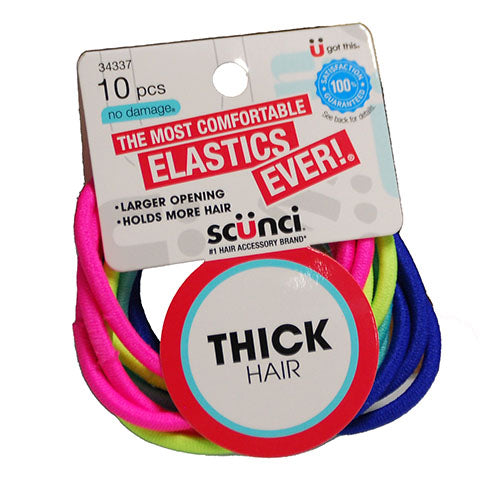 CONAIR SCUNCI HAIR ELASTICS THICK HAIR 10PK NEON NI
