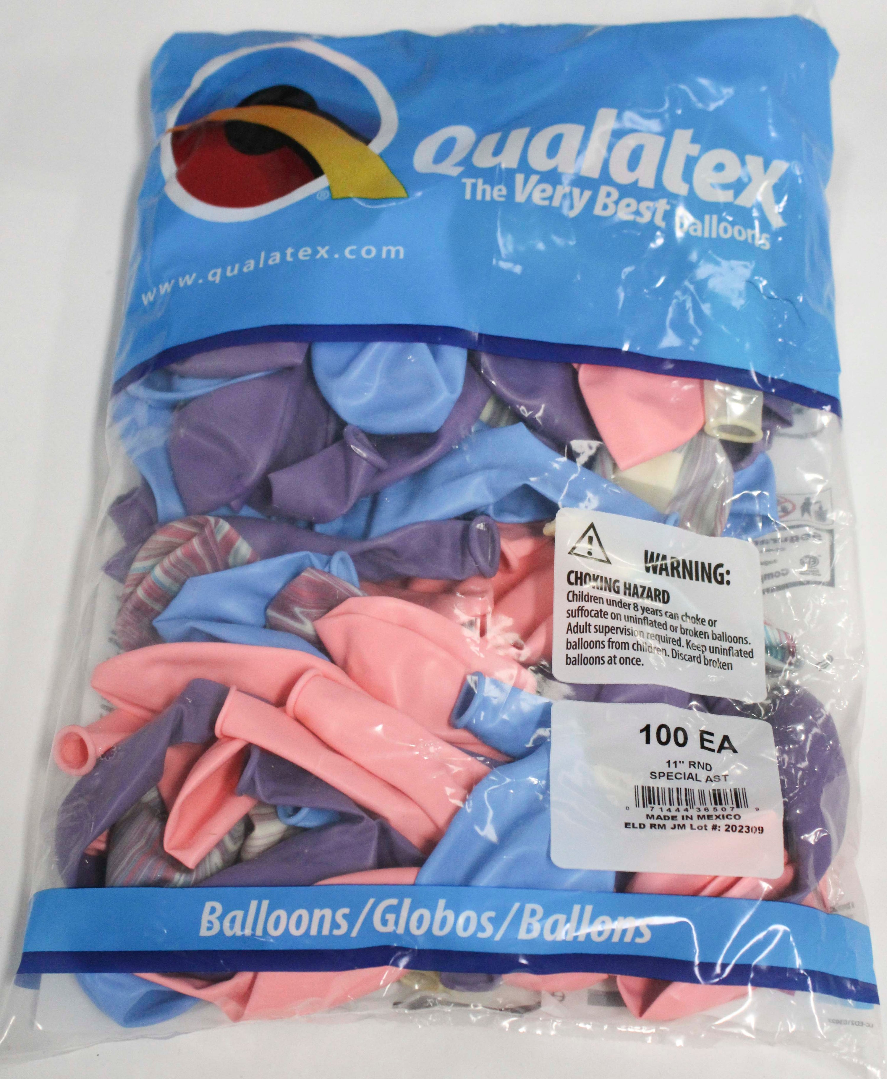 11" ROUND QX LATEX BALLOON 100CT PNK/PBLU/LILAC/FASHN AGATE AST