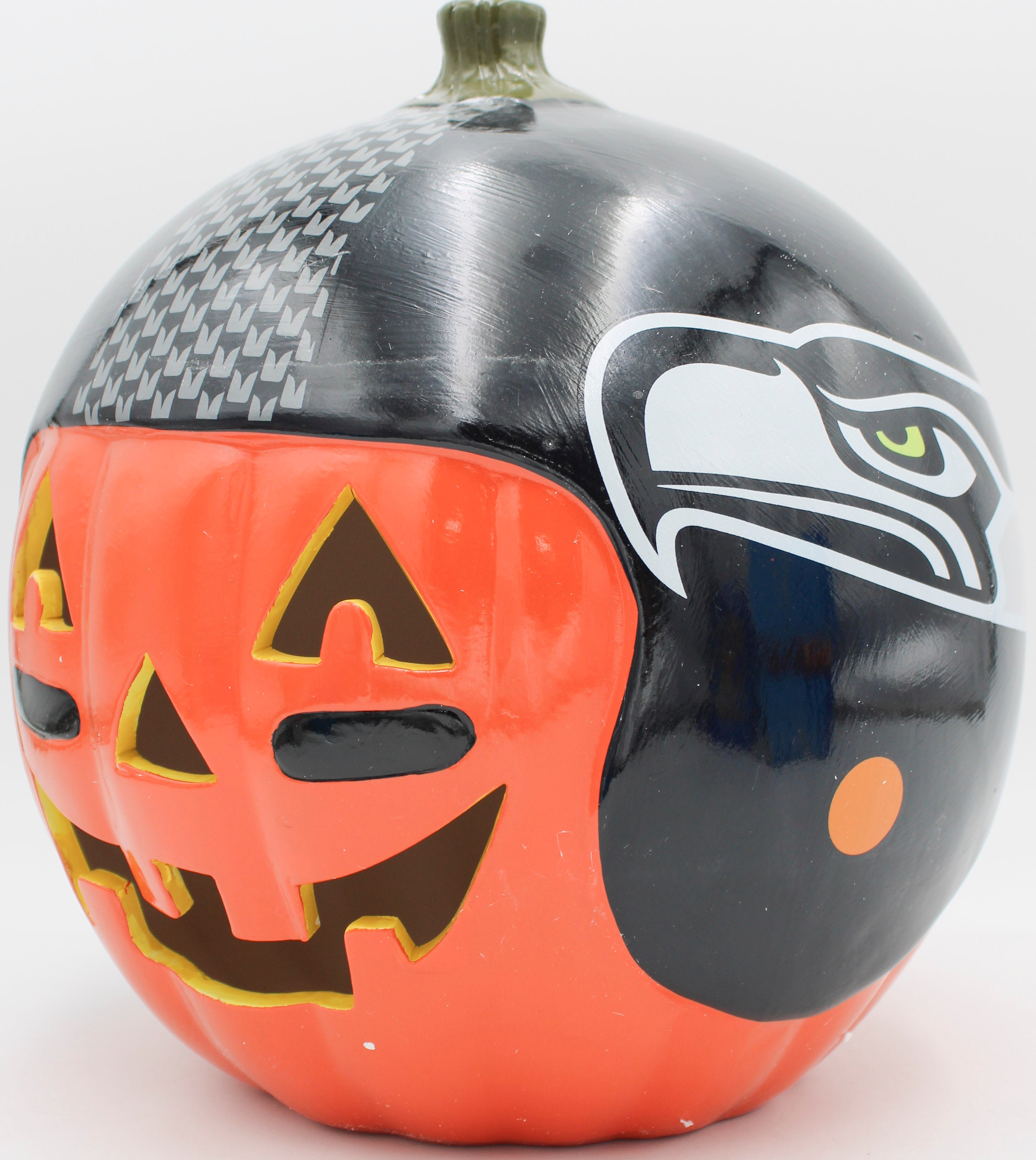 SEATTLE SEAHAWKS CERAMIC PUMPKIN HELMET 10"