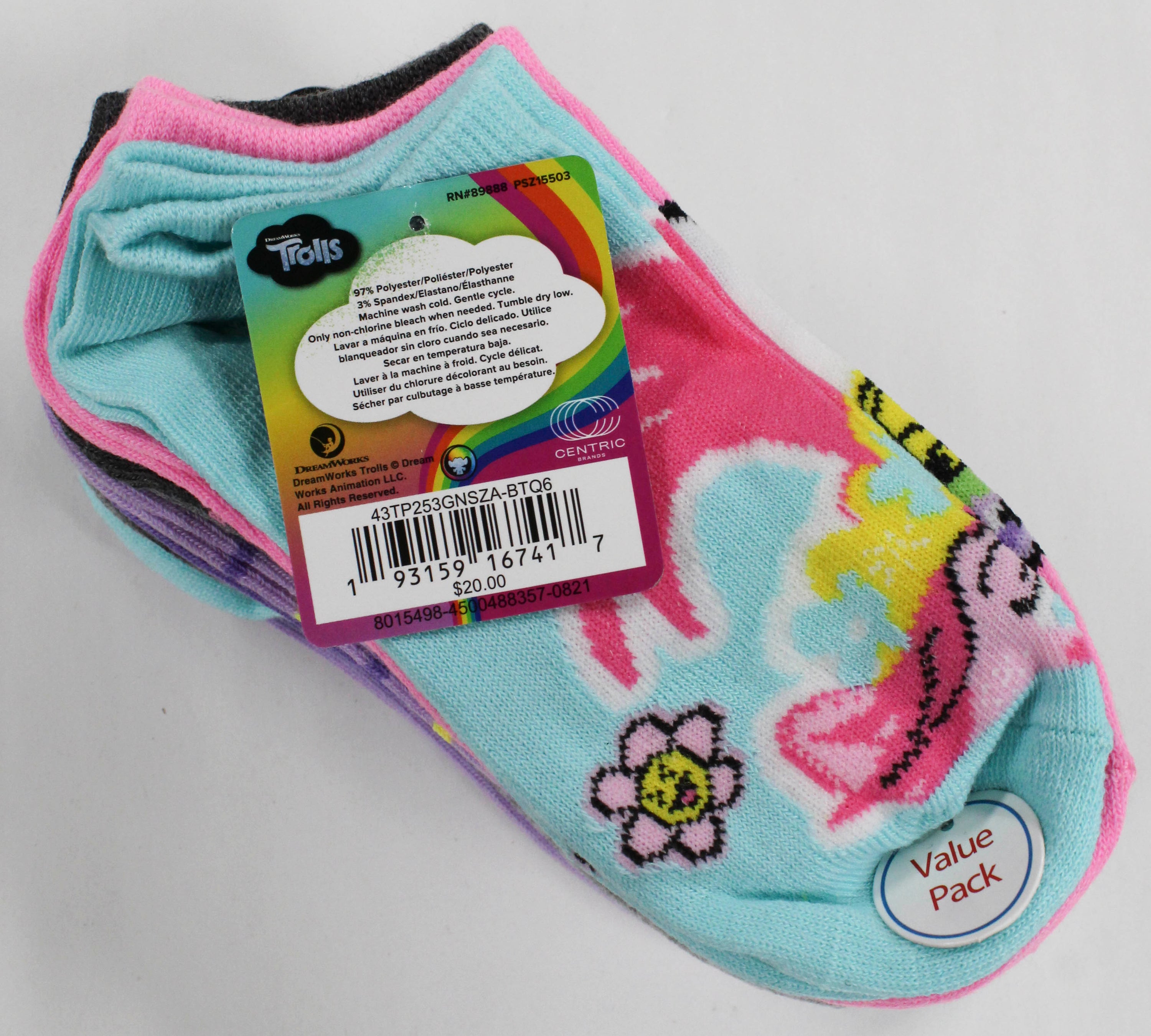 10pk GIRLS TROLLS KEEP IT HAPPY NS SOCKS SZIE 6-8 PP $20.00