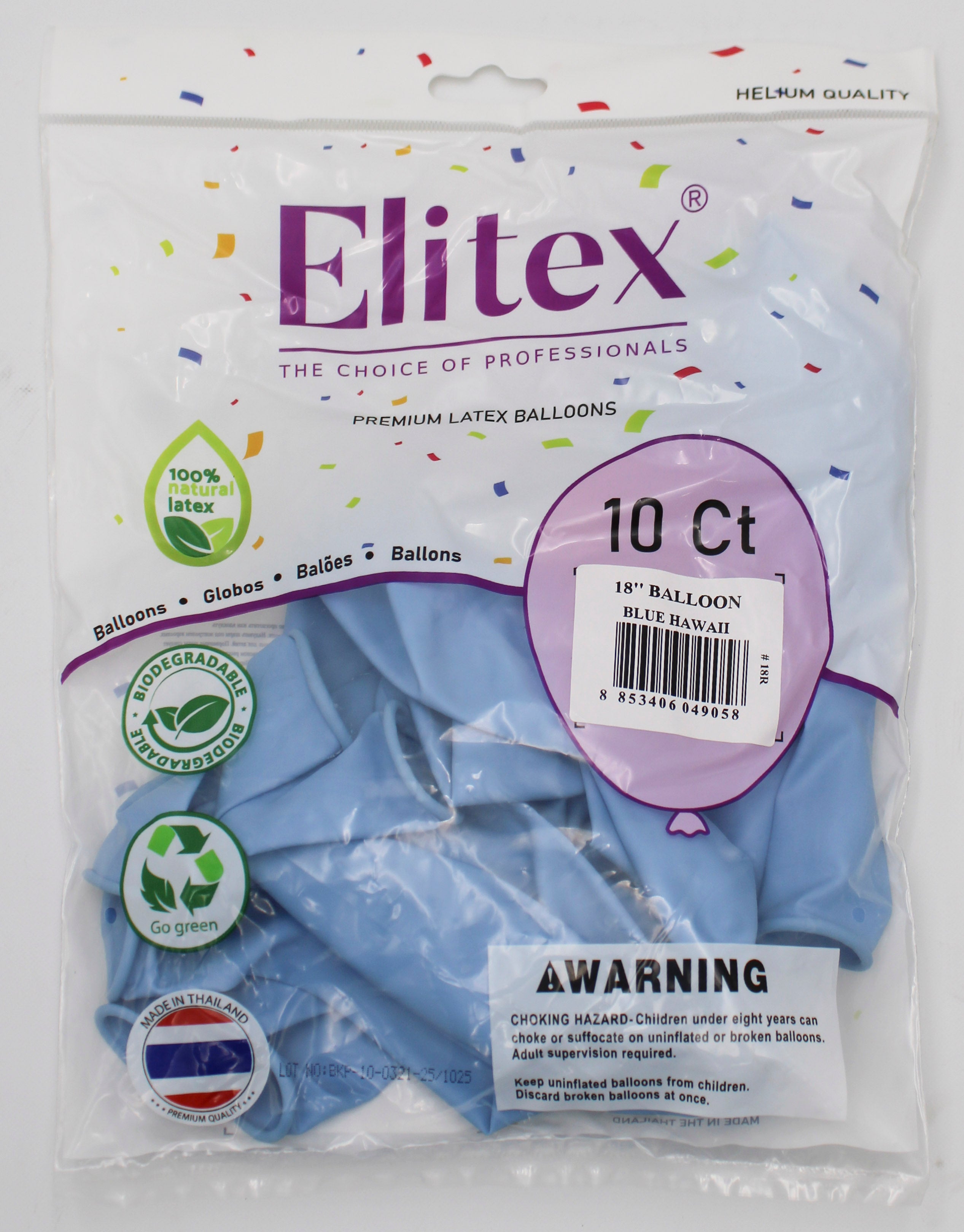 ELITEX 18" SMOOTHIE BLUE HAWAII ROUND BALLOON, 10 PACK