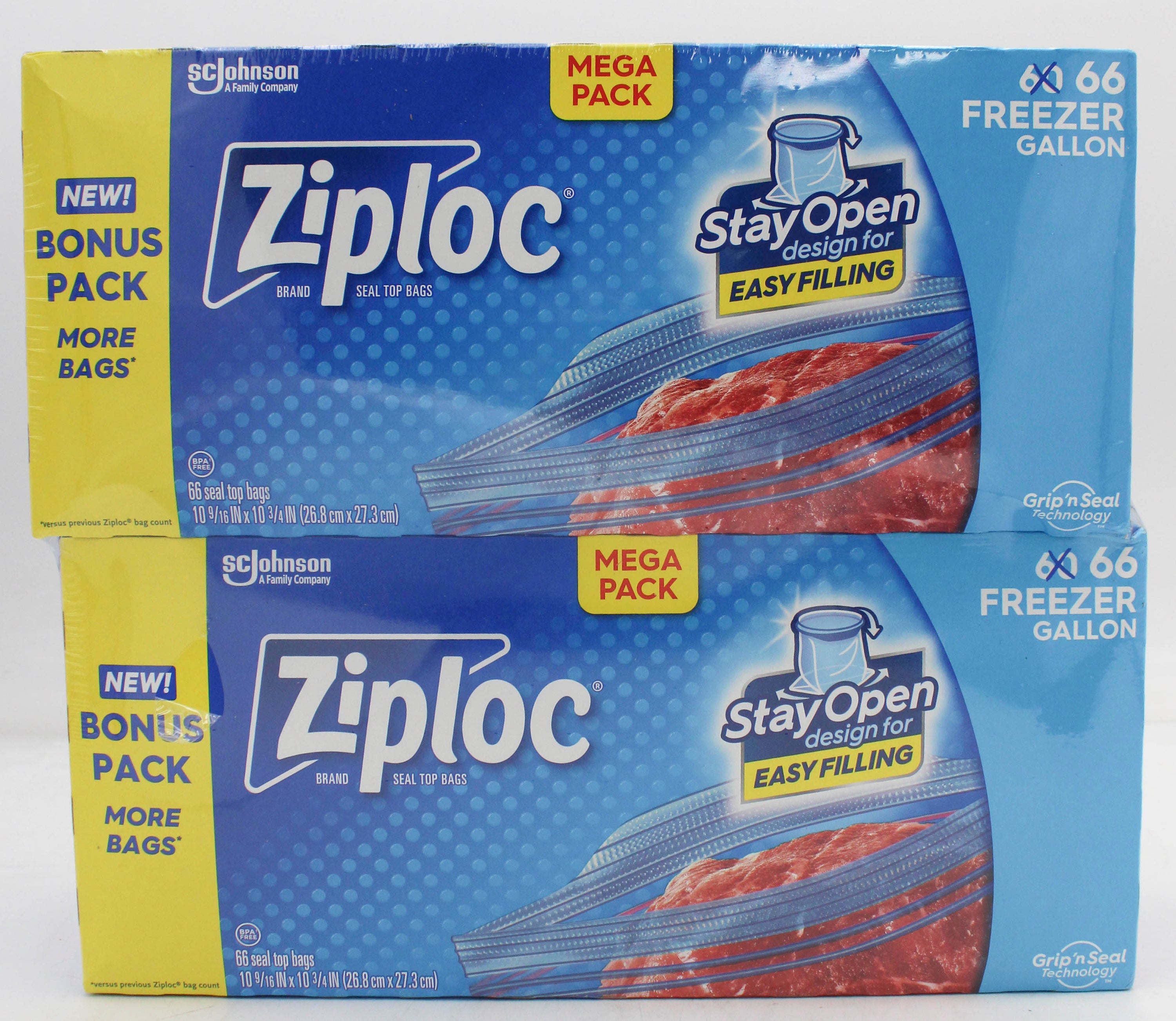 SP ZIPLOC BAGS FREEZER 66CT 2PACK GALLON
